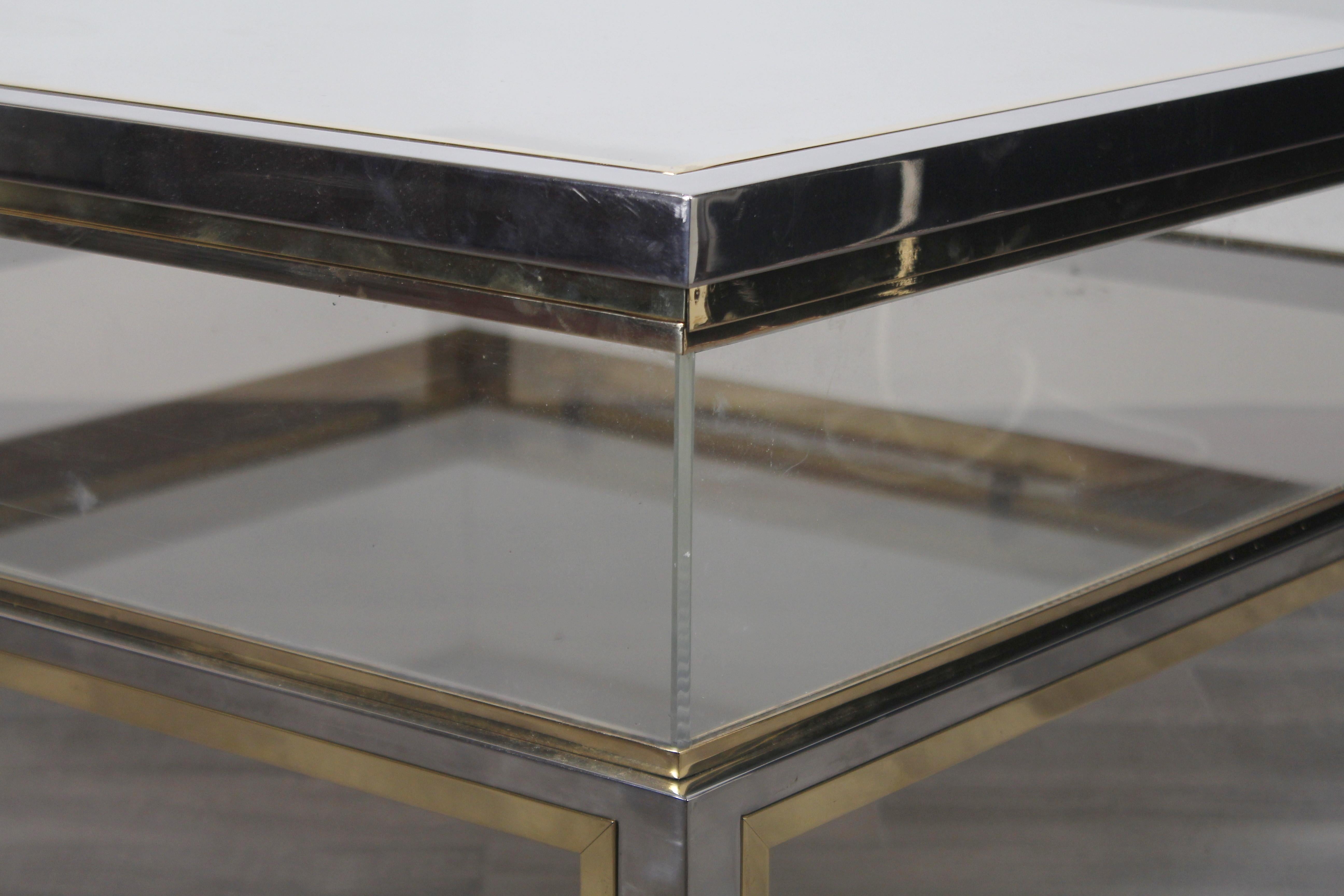 Mid-Century Modern Romeo Rega Italian Brass Chrome and Glass Coffee Table, 1970s For Sale