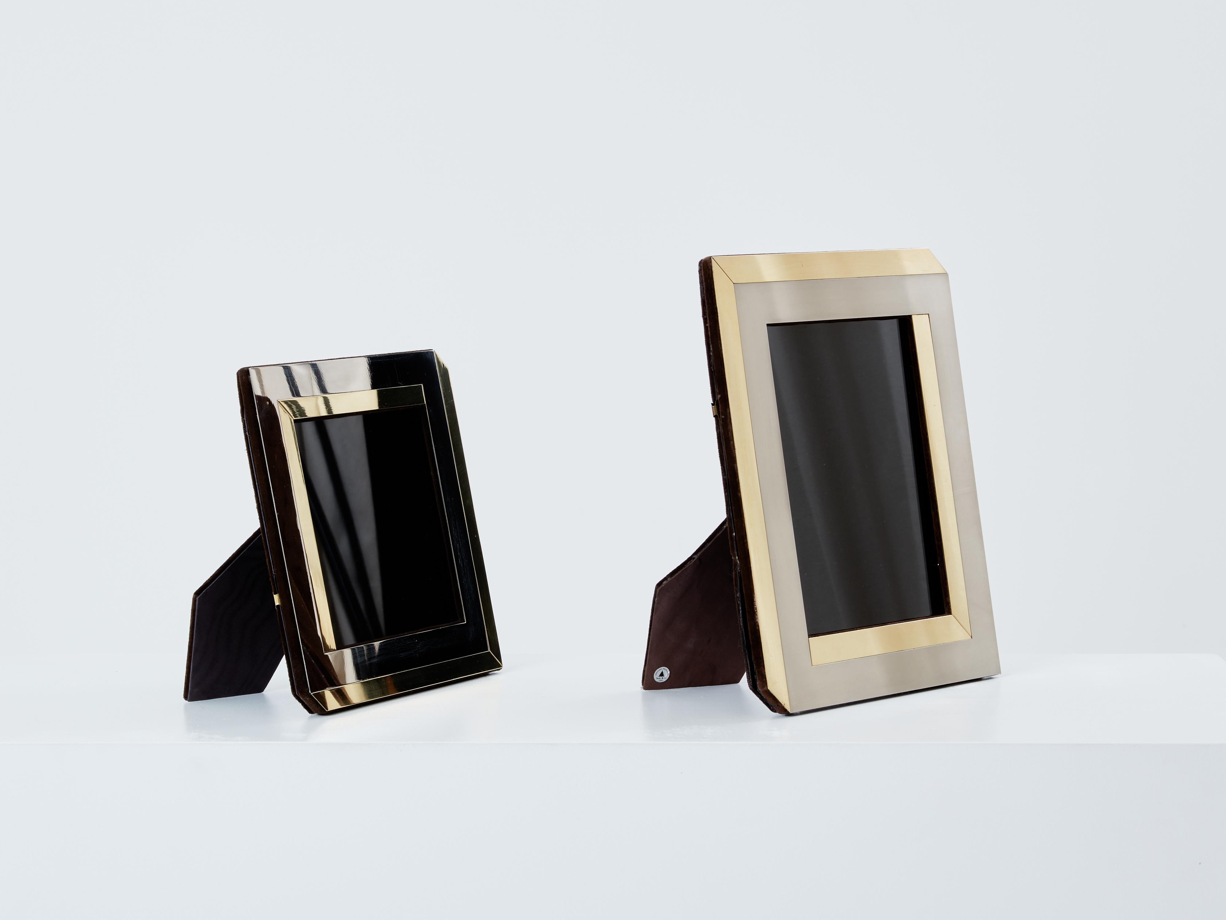 Romeo Rega Italian brass chrome set of two picture frames 1970 For Sale 1
