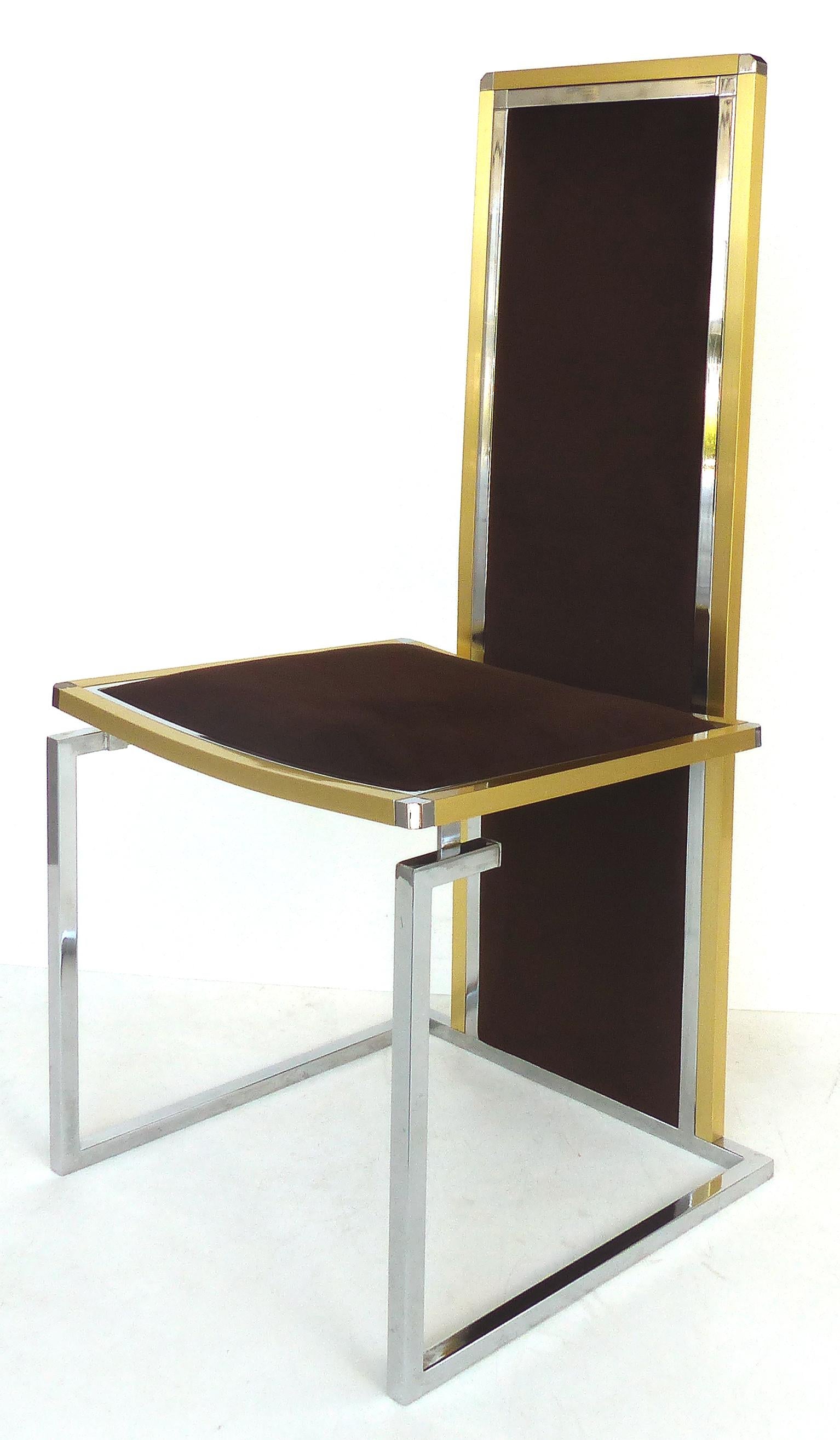 Mid-Century Modern  Romeo Rega Italian Brass/Stainless Steel Dining Chairs, Set of Six circa 1970s