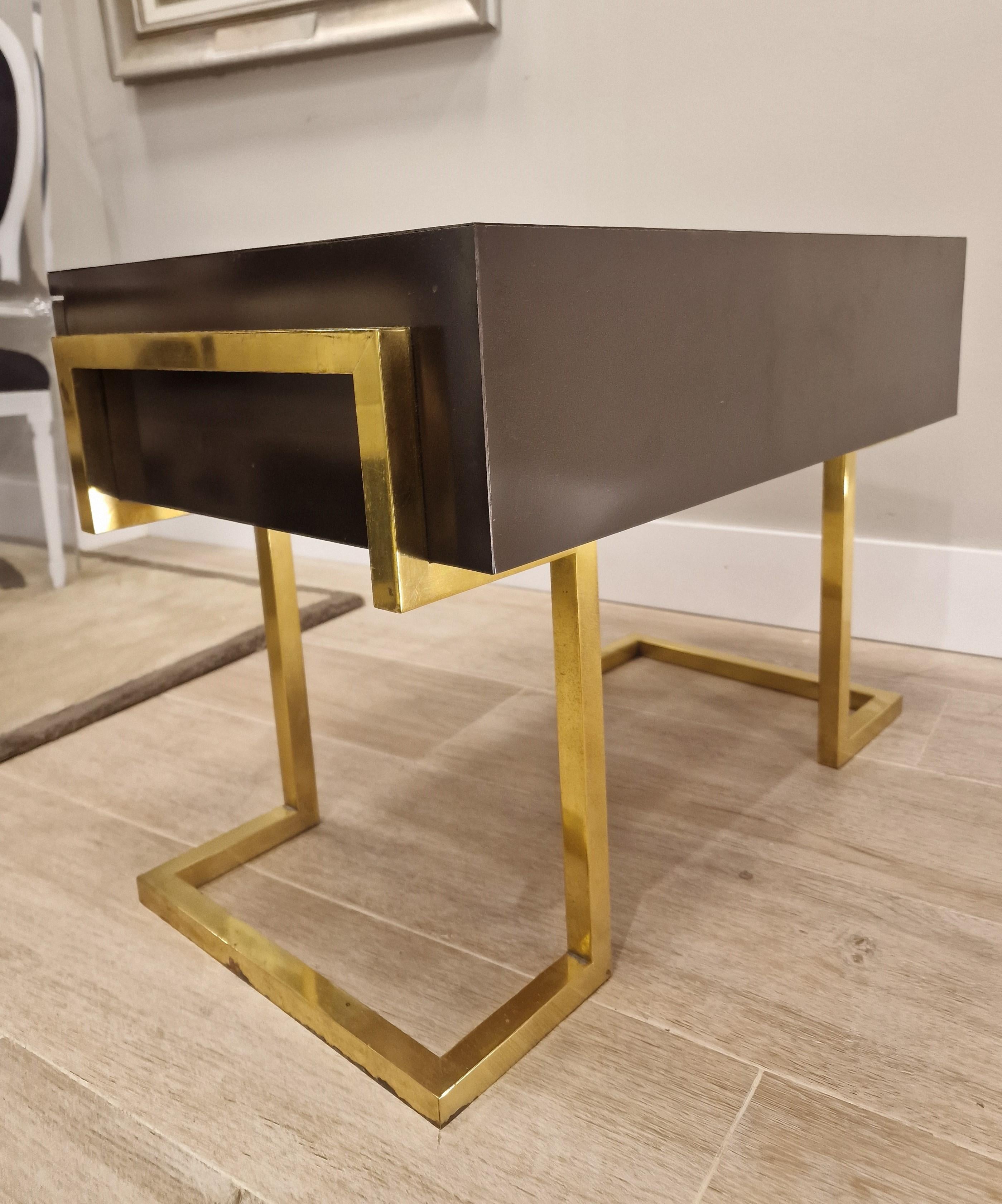 Romeo Rega Italian  Brown End Table Side table , Gilded Brass Signed 12