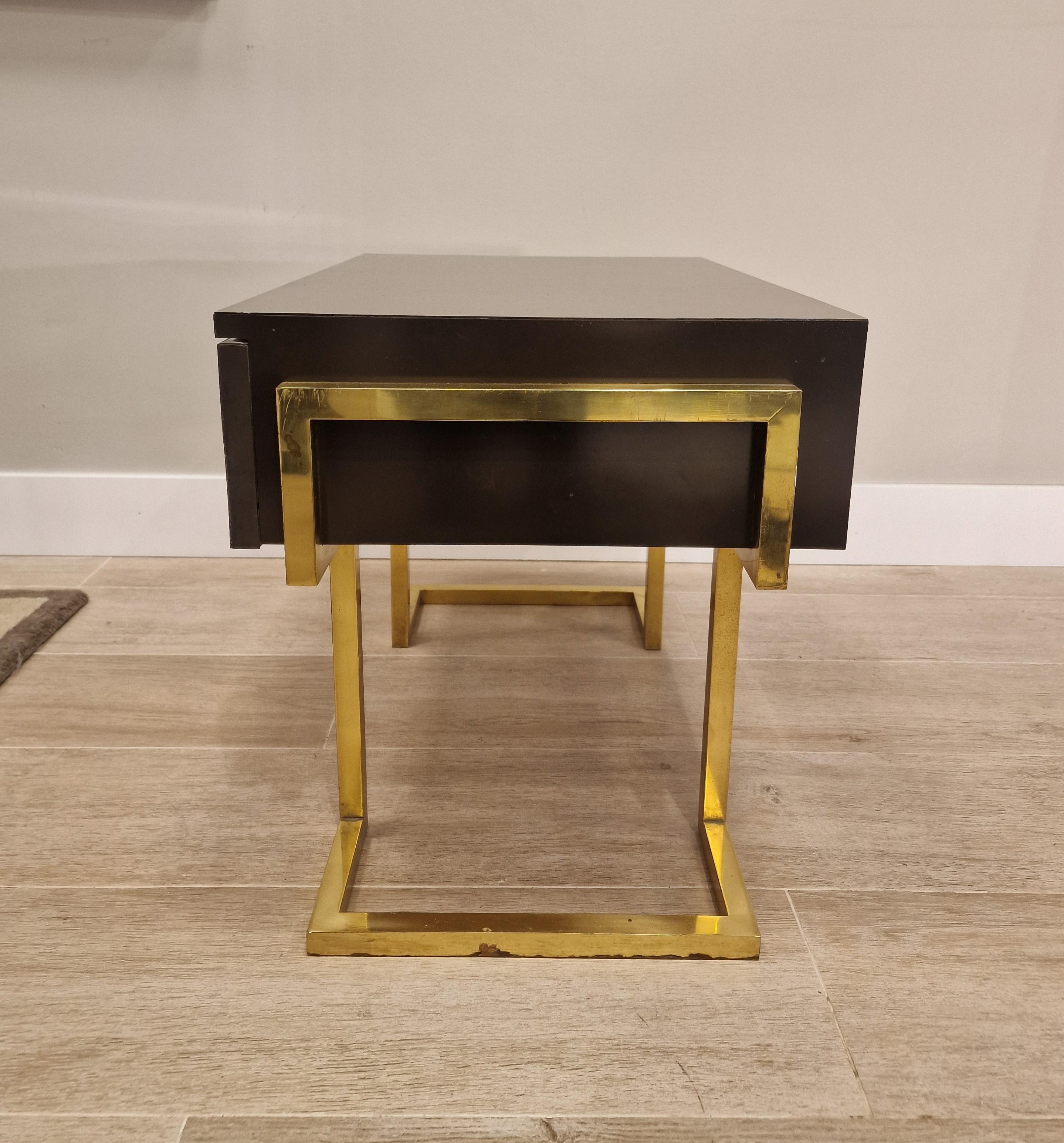 Romeo Rega Italian  Brown End Table Side table , Gilded Brass Signed In Good Condition In Valladolid, ES