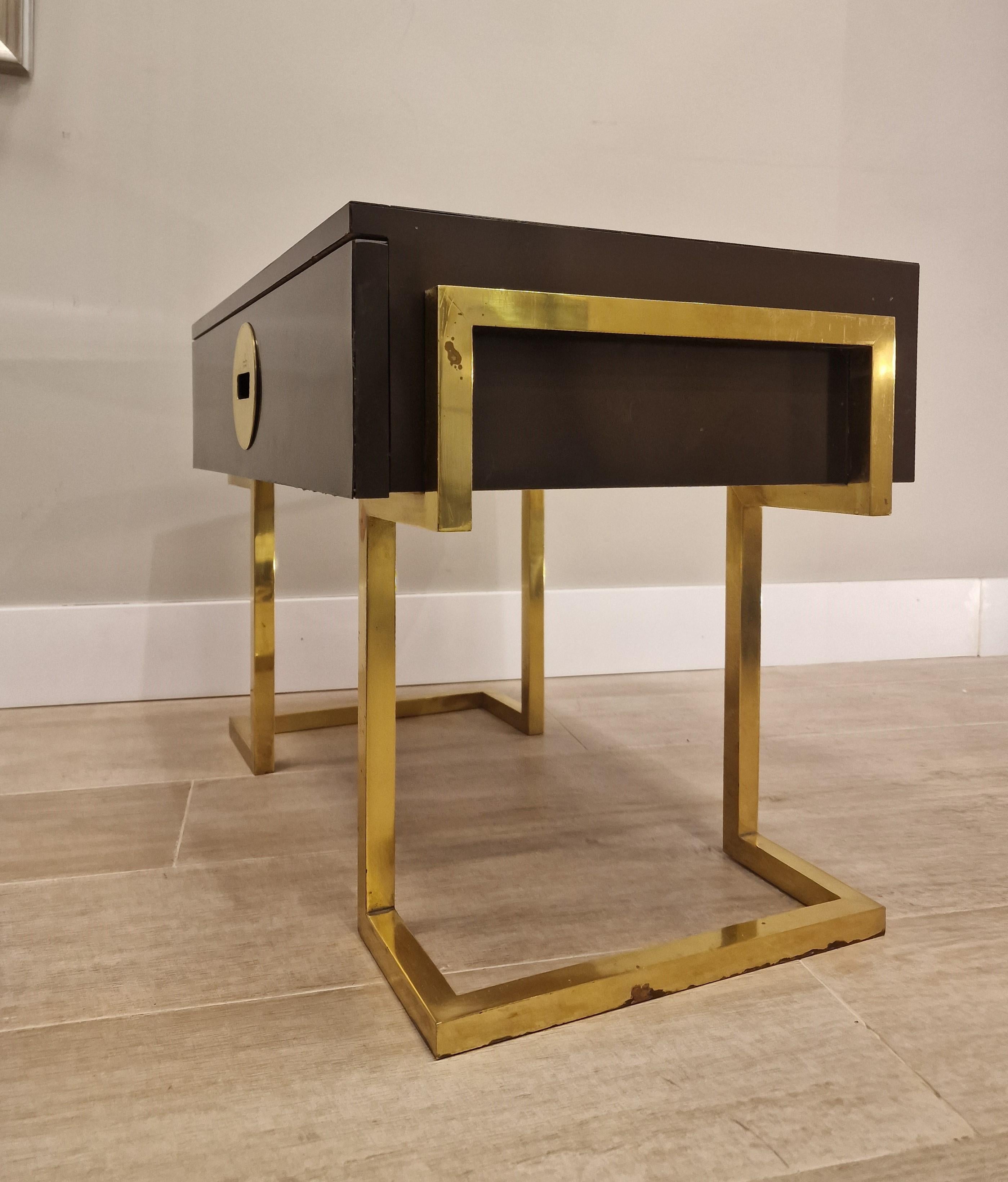 Late 20th Century Romeo Rega Italian  Brown End Table Side table , Gilded Brass Signed