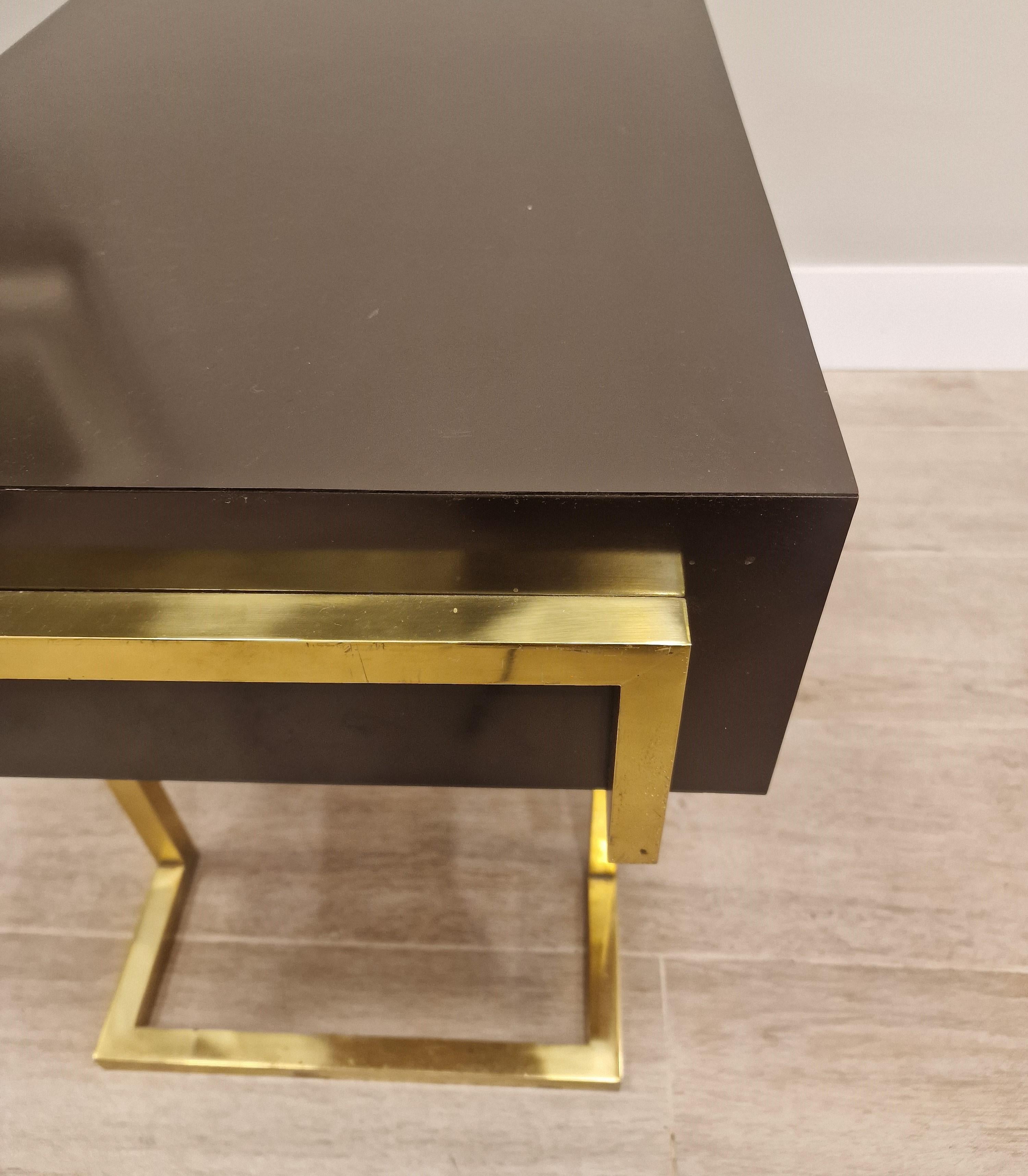 Romeo Rega Italian  Brown End Table Side table , Gilded Brass Signed 1