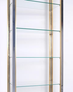Romeo Rega Italian Chrome and Brass Bookcase with Glass Shelves, c.1970s