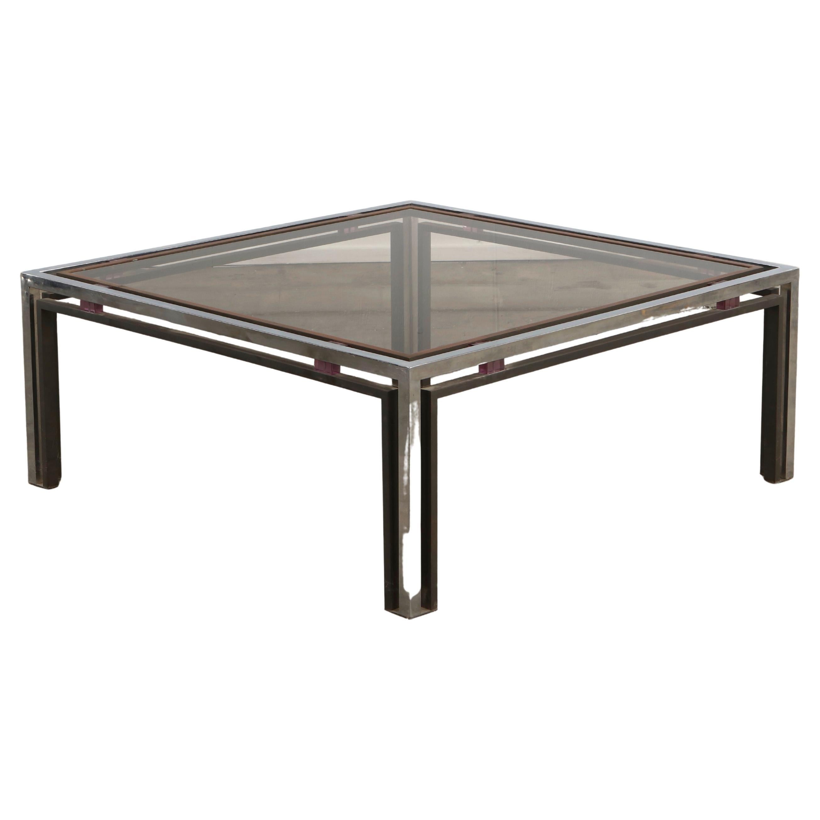 Romeo Rega, Italian Chrome Brass and Glass Coffee Table , 1970s