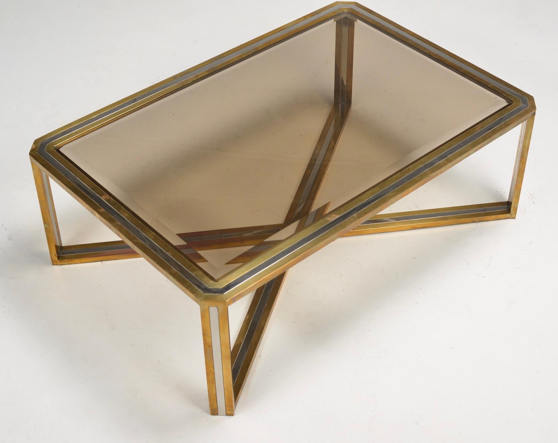 Romeo Rega Italian Mid-Century Modernist Chrome and Brass Coffee Table For Sale 6