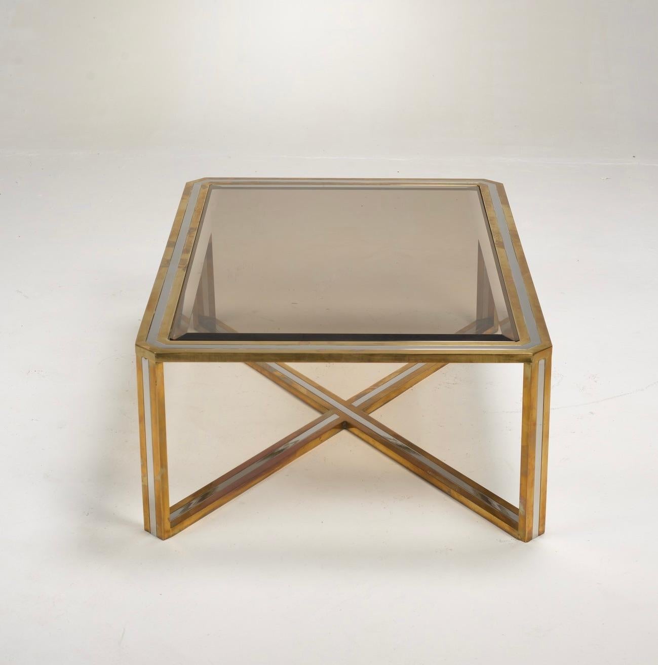 Romeo Rega Italian Mid-Century Modernist Chrome and Brass Coffee Table For Sale 7