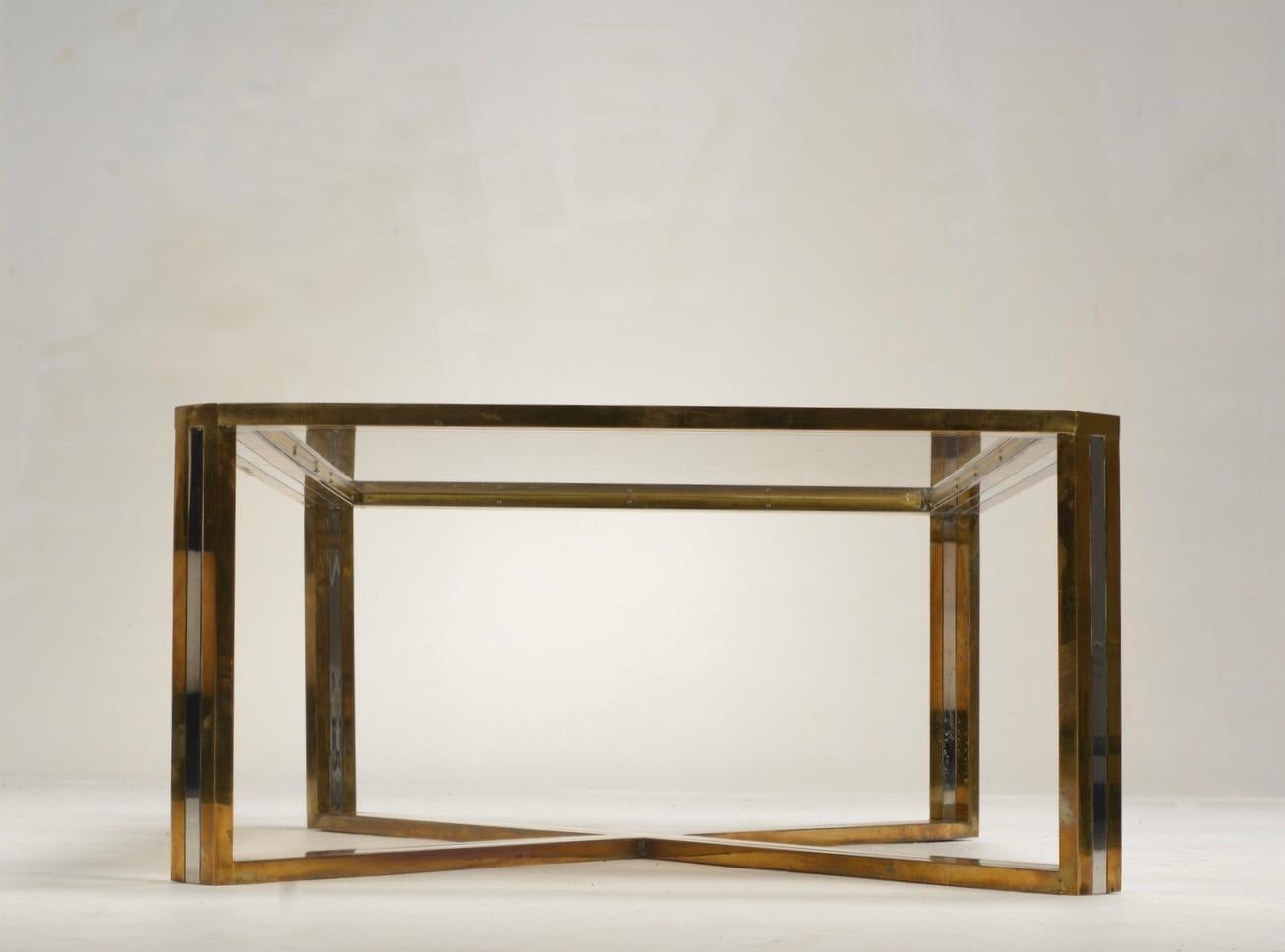 Romeo Rega Italian Mid-Century Modernist Chrome and Brass Coffee Table For Sale 8