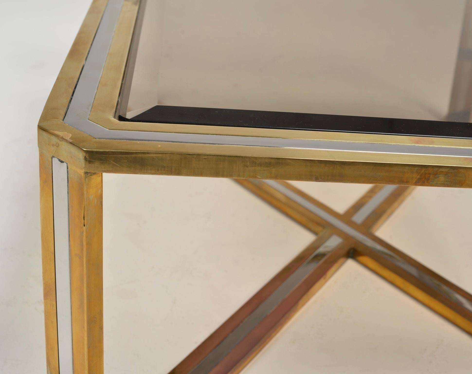 Romeo Rega Italian Mid-Century Modernist Chrome and Brass Coffee Table For Sale 9