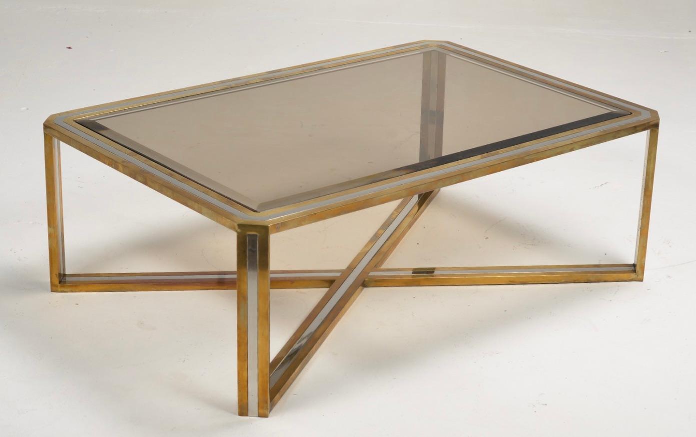 Romeo Rega Italian Mid-Century Modernist Chrome and Brass Coffee Table For Sale 10