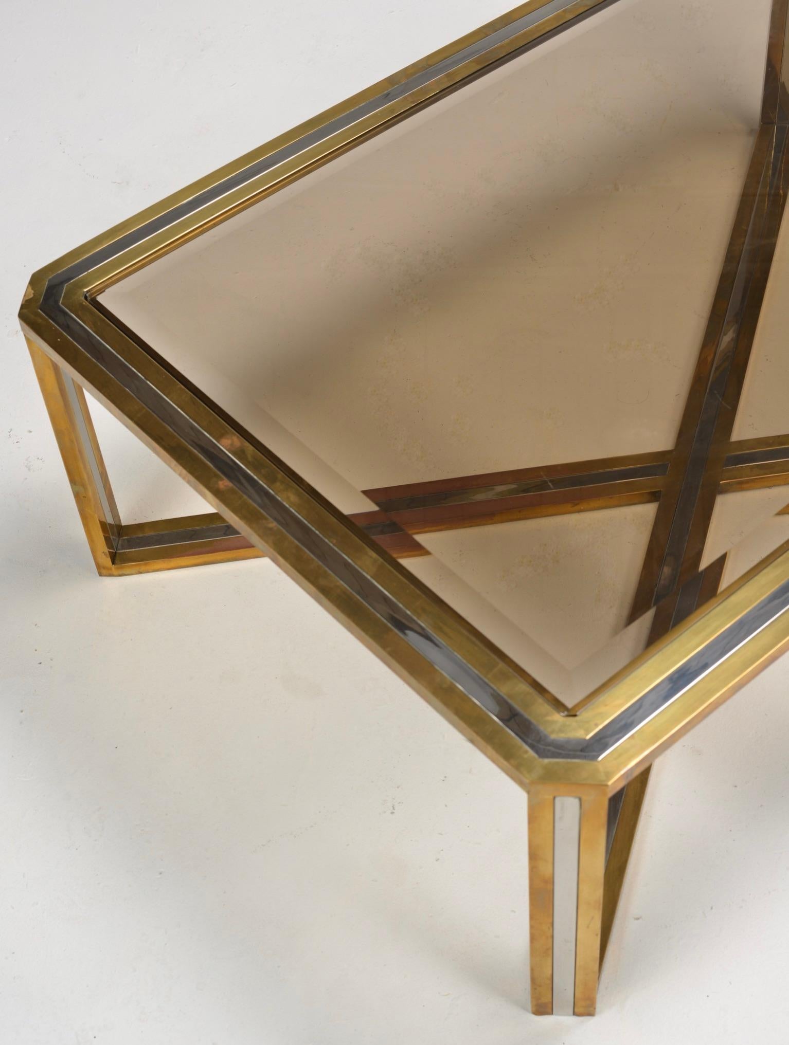 Romeo Rega Italian Mid-Century Modernist Chrome and Brass Coffee Table In Good Condition For Sale In Los Angeles, CA