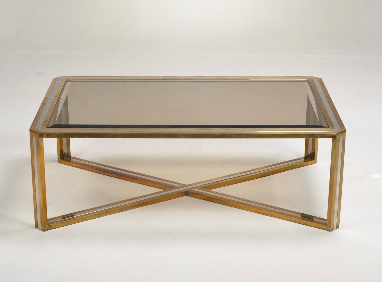 Late 20th Century Romeo Rega Italian Mid-Century Modernist Chrome and Brass Coffee Table For Sale