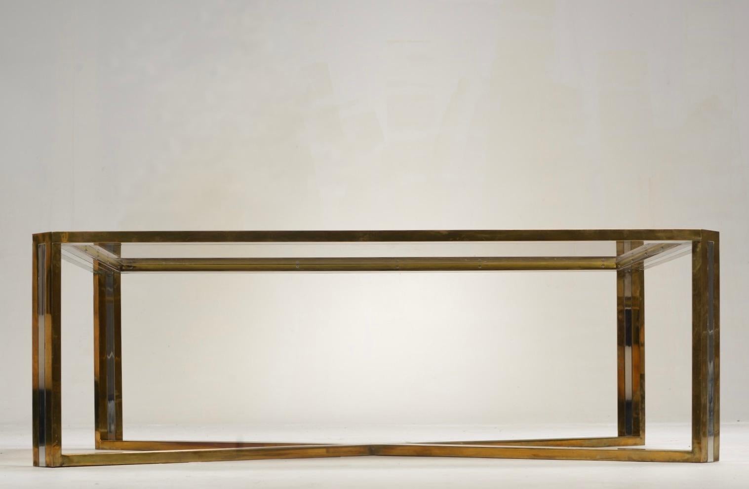 Romeo Rega Italian Mid-Century Modernist Chrome and Brass Coffee Table For Sale 1