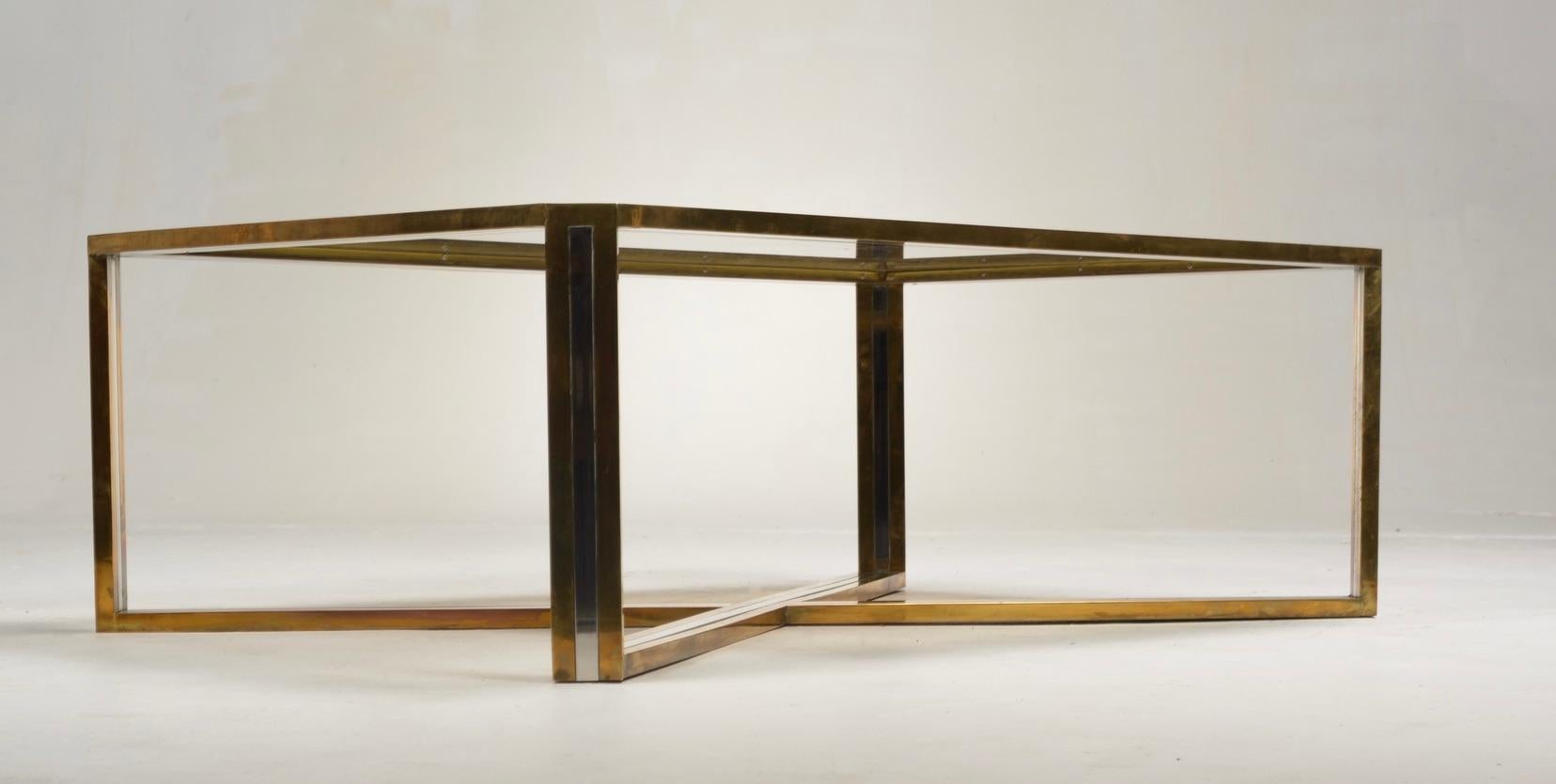 Romeo Rega Italian Mid-Century Modernist Chrome and Brass Coffee Table For Sale 3