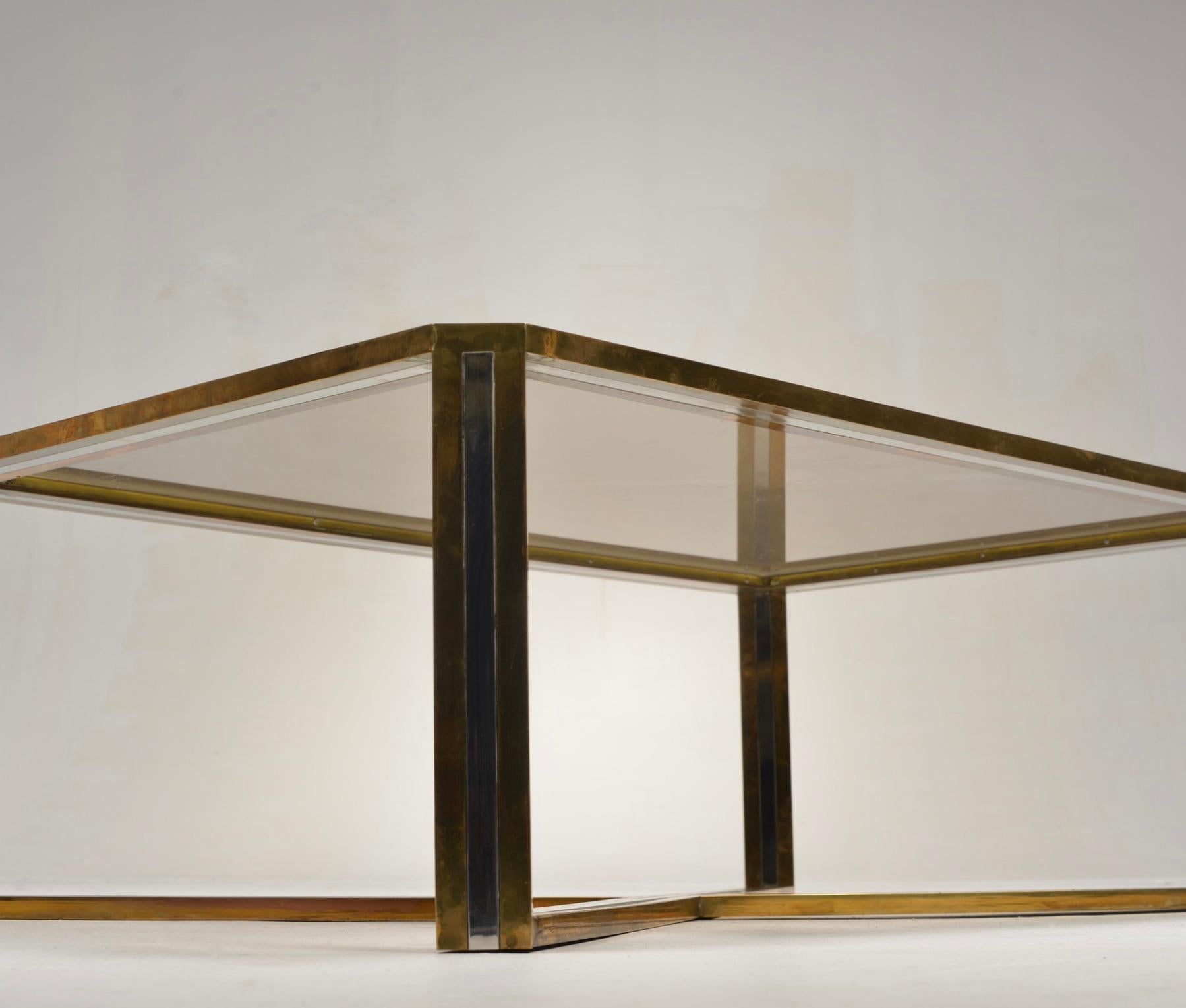 Romeo Rega Italian Mid-Century Modernist Chrome and Brass Coffee Table For Sale 4