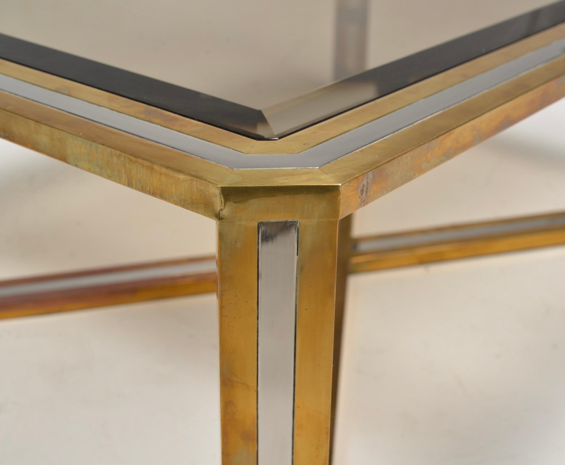 Romeo Rega Italian Mid-Century Modernist Chrome and Brass Coffee Table For Sale 5