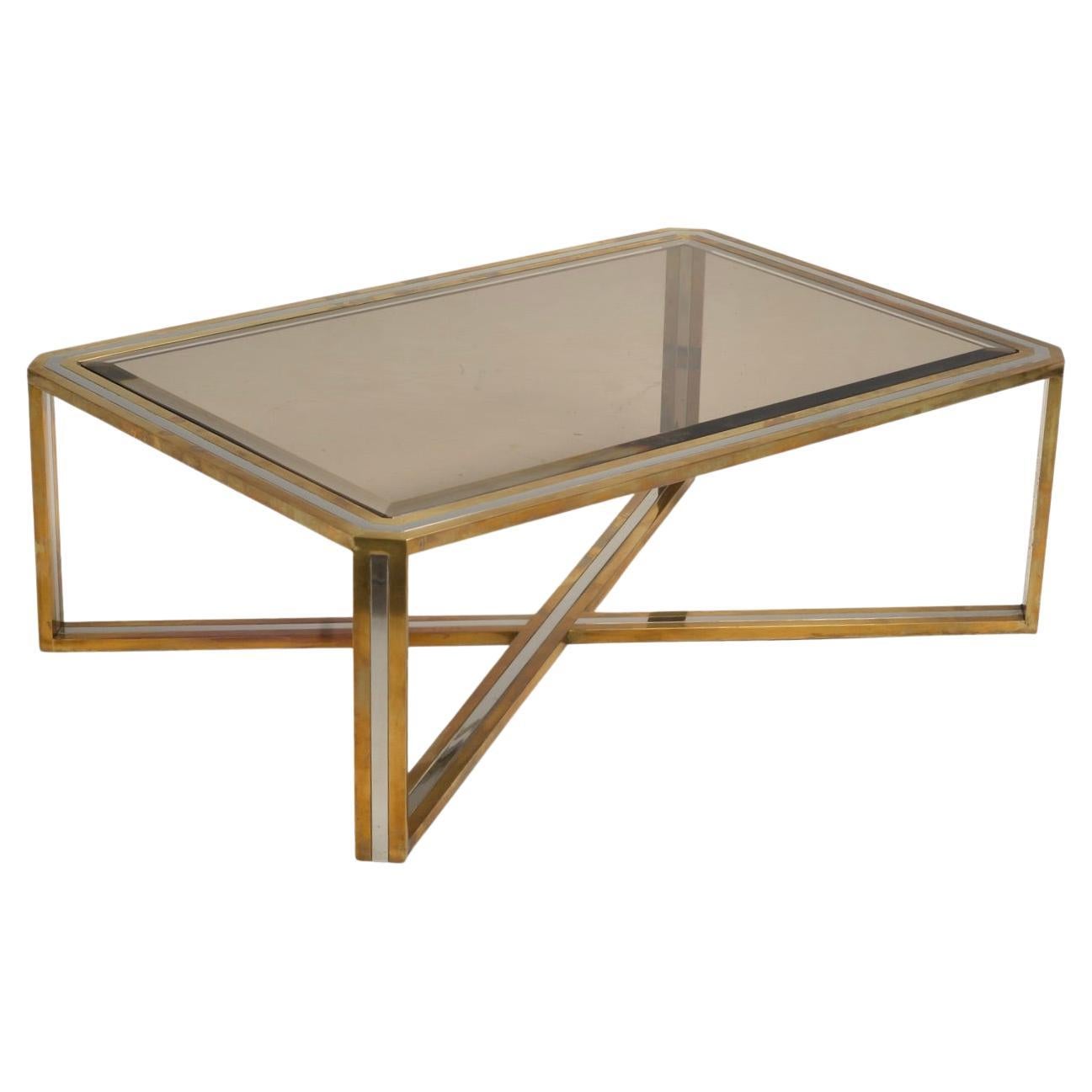 Romeo Rega Table basse en chrome et laiton de style moderniste italien du milieu du siècle dernier