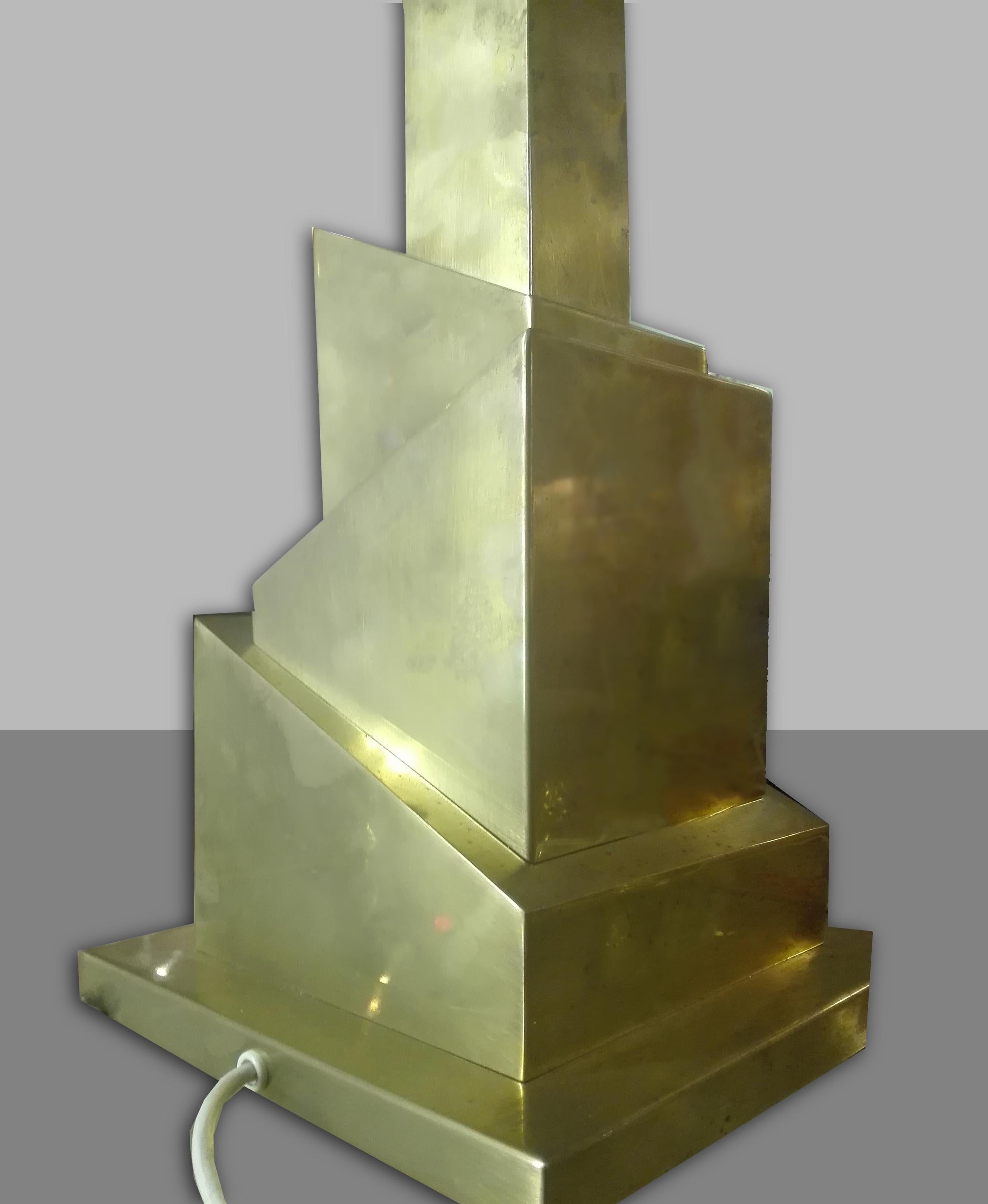 Romeo Rega, Italian Skyscraper Patinated Brass Table Lamps , 1970 For Sale 4