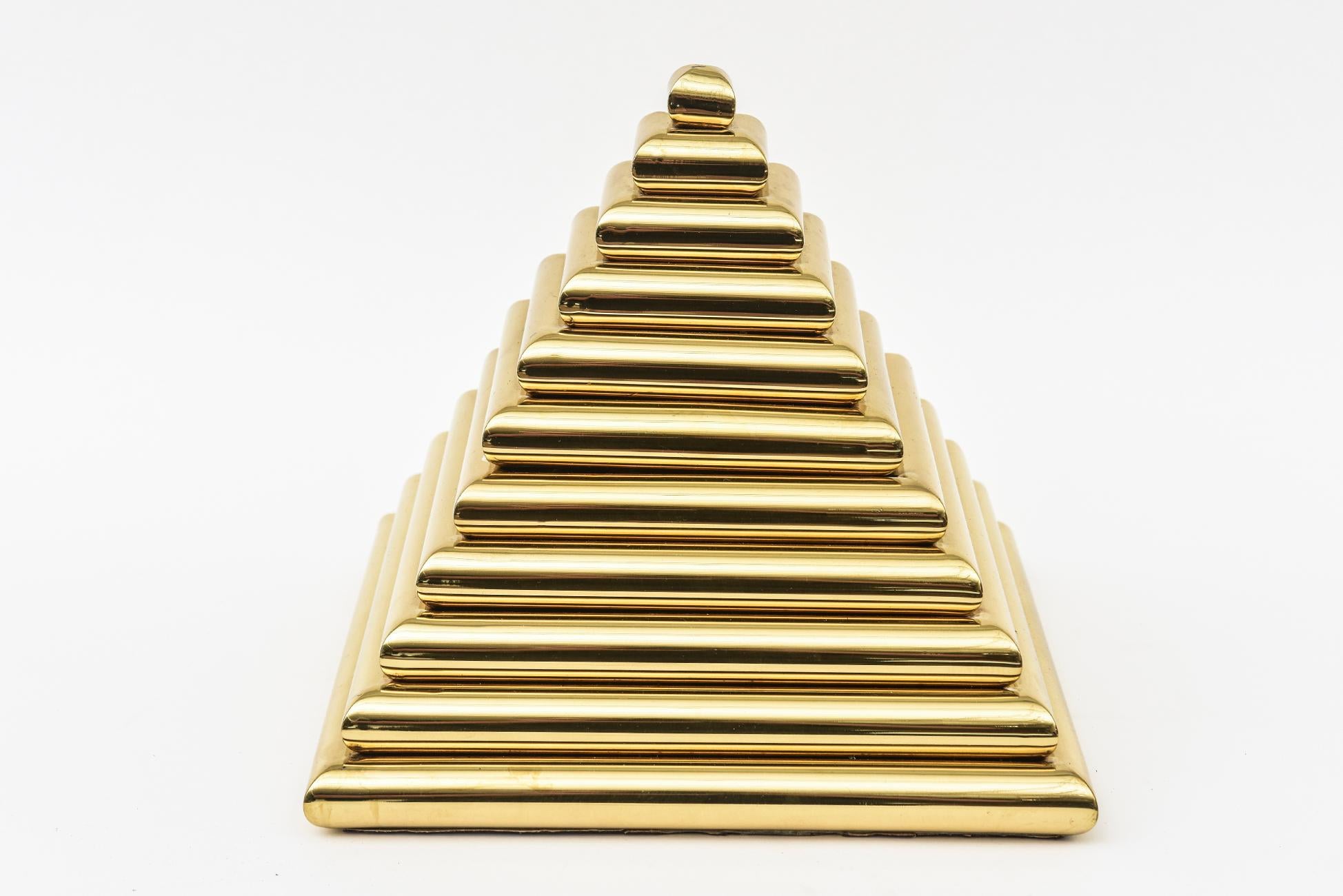 Romeo Rega Brass Large Pyramid Step Box Sculpture Desk Accessory Italian Vintage For Sale 7