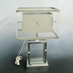 Romeo Rega Italy Polished Stainless with Lucite Table Lamp signed on base