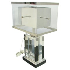 Romeo Rega Italy Polished Stainless with Lucite Table Lamp