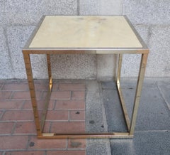 Romeo Rega Lacquered Parchment and Brass Midcentury Italian Side Table, 1970