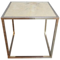 Romeo Rega Lacquered Parchment and Brass Midcentury Italian Side Table, 1970