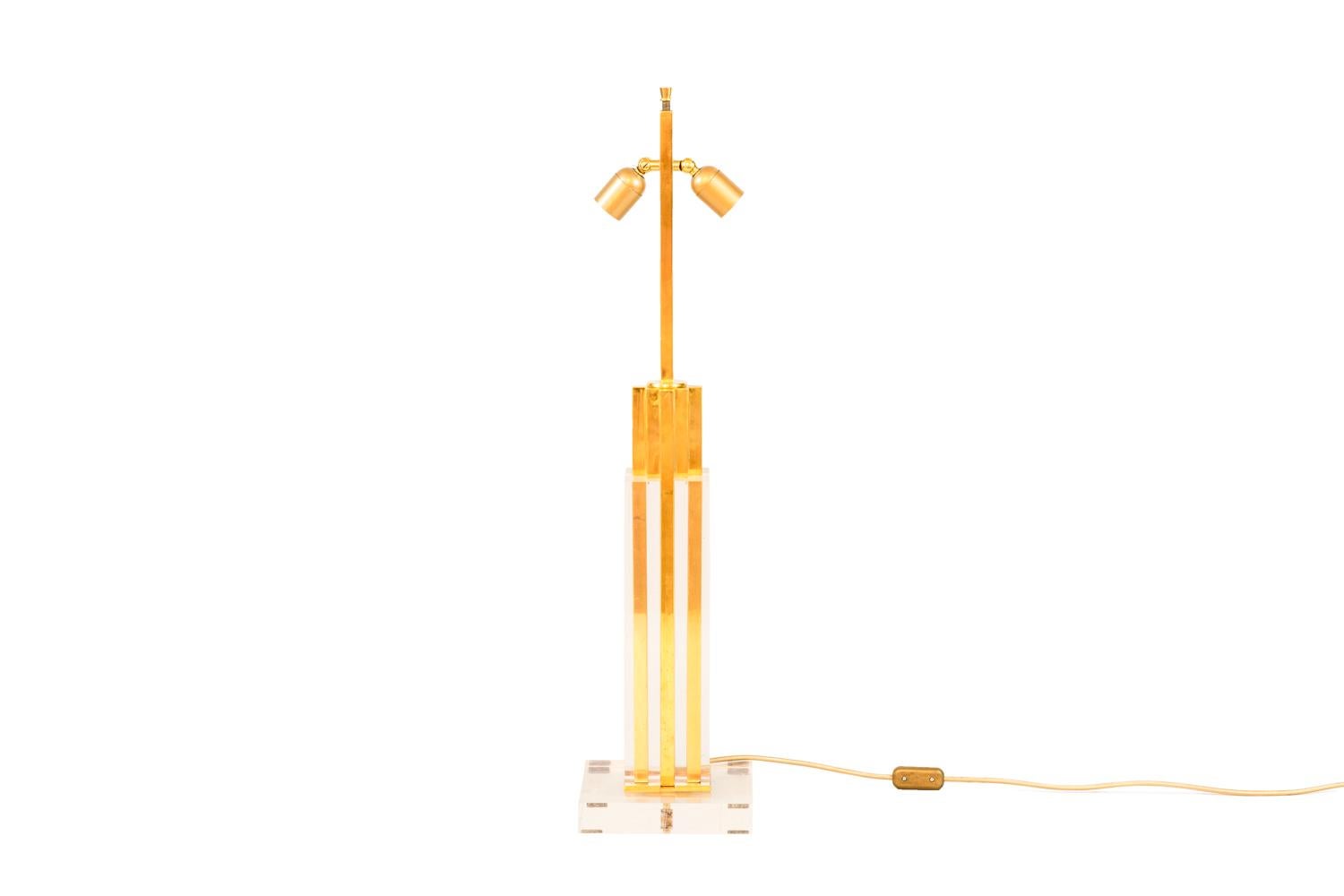 European Romeo Rega, Lamp in Lucite and Gilt Brass, 1970s For Sale