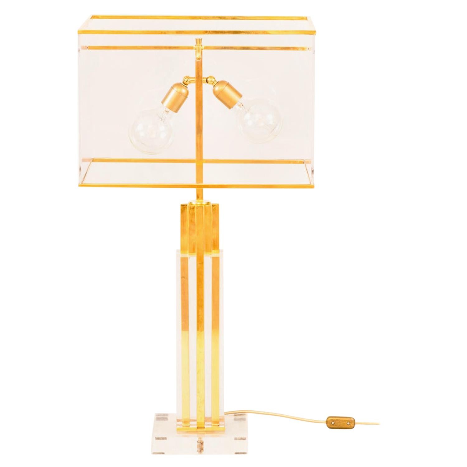 Romeo Rega, Lamp in Lucite and Gilt Brass, 1970s For Sale