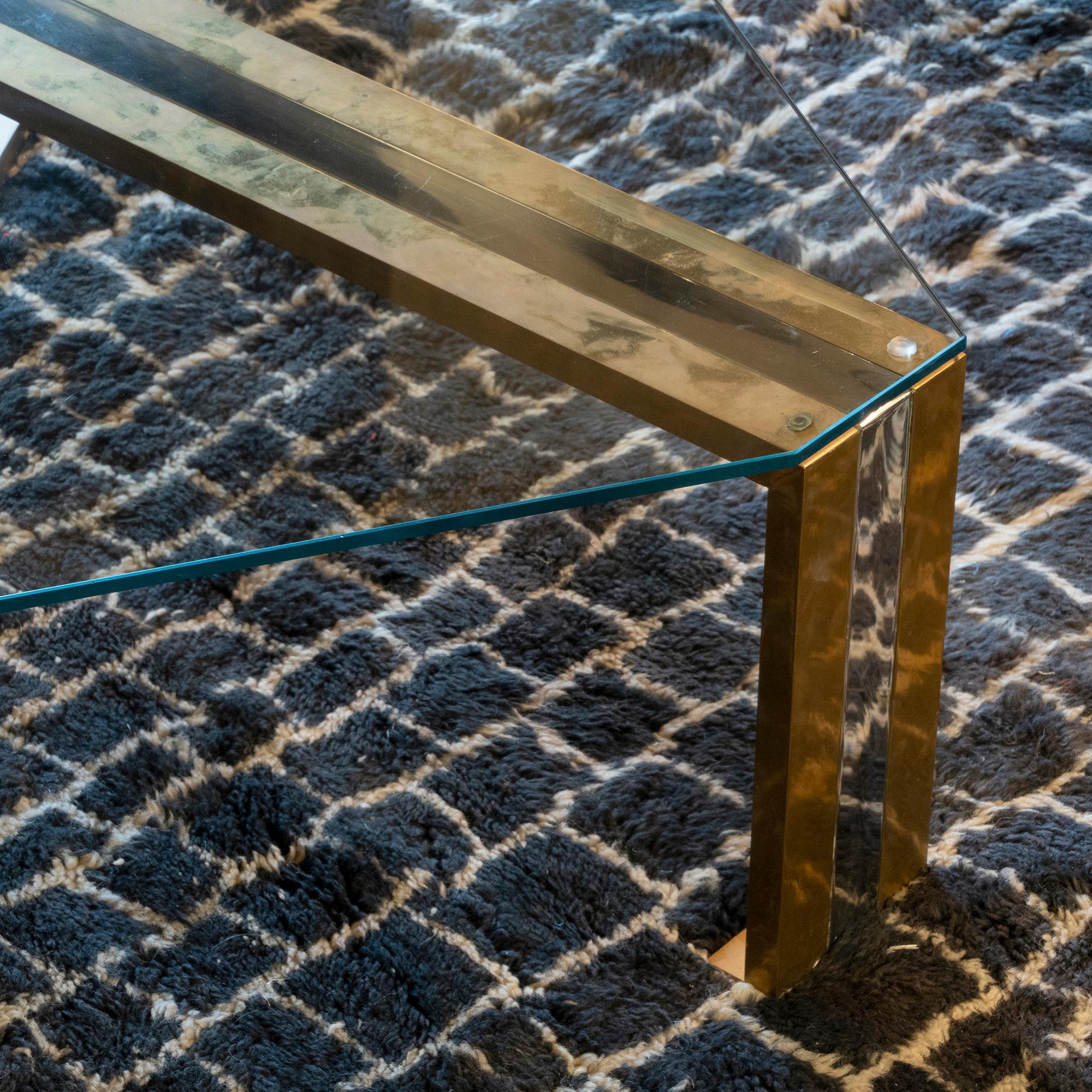 Romeo Rega Large Coffee Table in Brass/Chrome and Glass Top, Italy 1970s 3