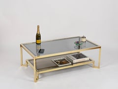 Romeo Rega Large Rectangular Brass and Chrome Coffee Table, Italy, 1970s