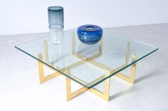 Romeo Rega Low Table with Brass Structure and Thick Moulded Crystal Glass Top