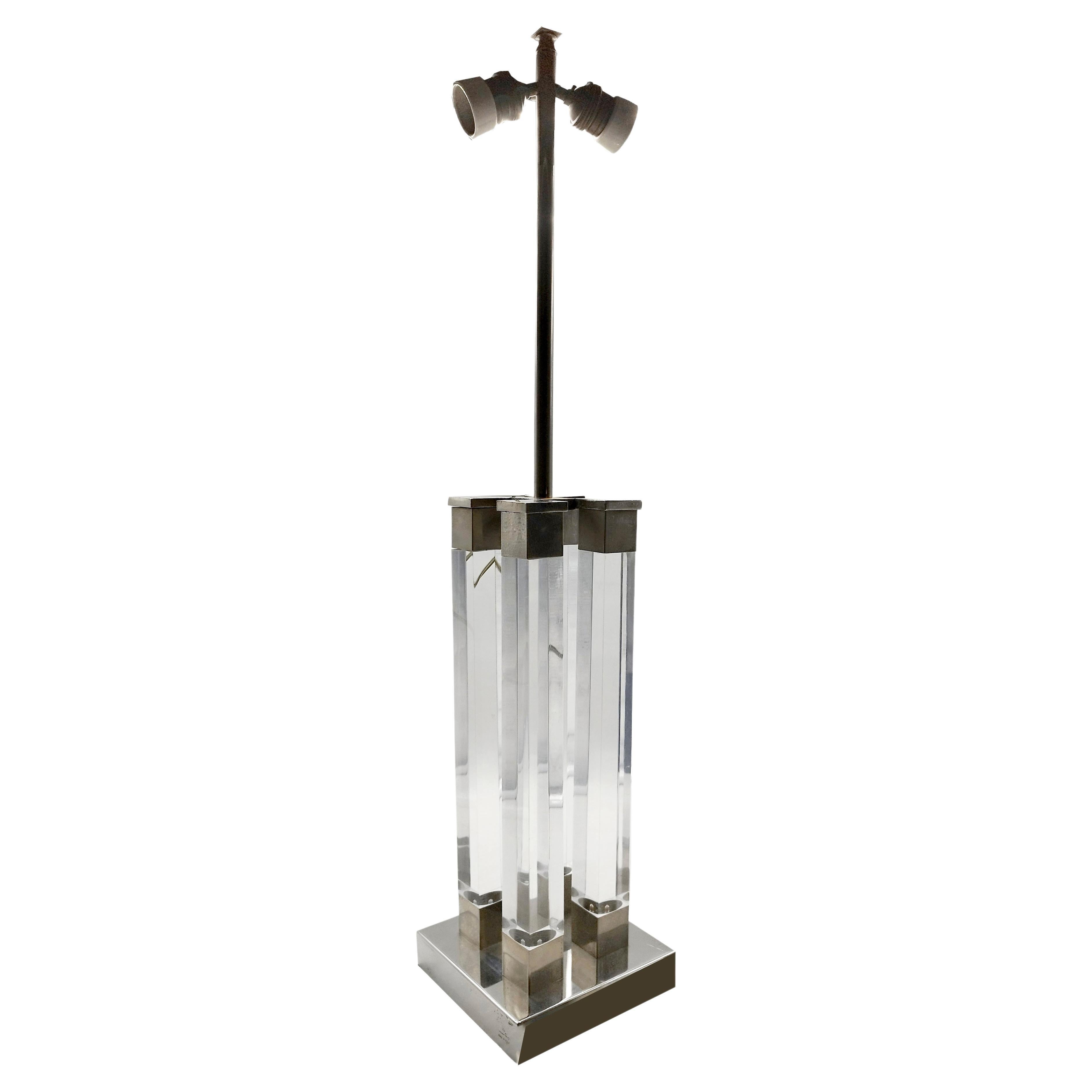 Romeo Rega Lucite and Chrome Table Lamp, Italy 1970s