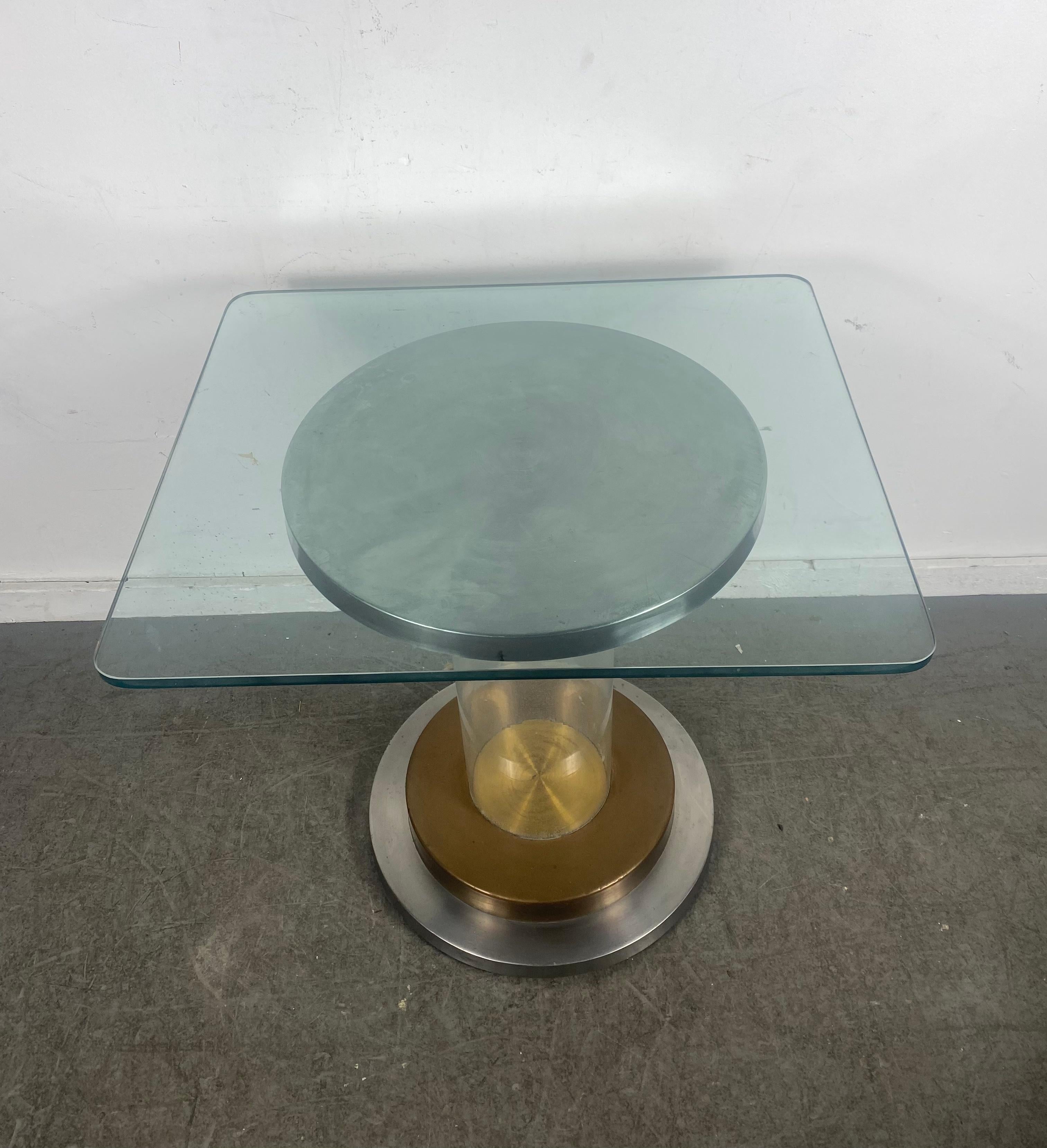 Romeo Rega Lucite / stainless / brass  Pedestal Table Base, , Italian Modernist For Sale 4