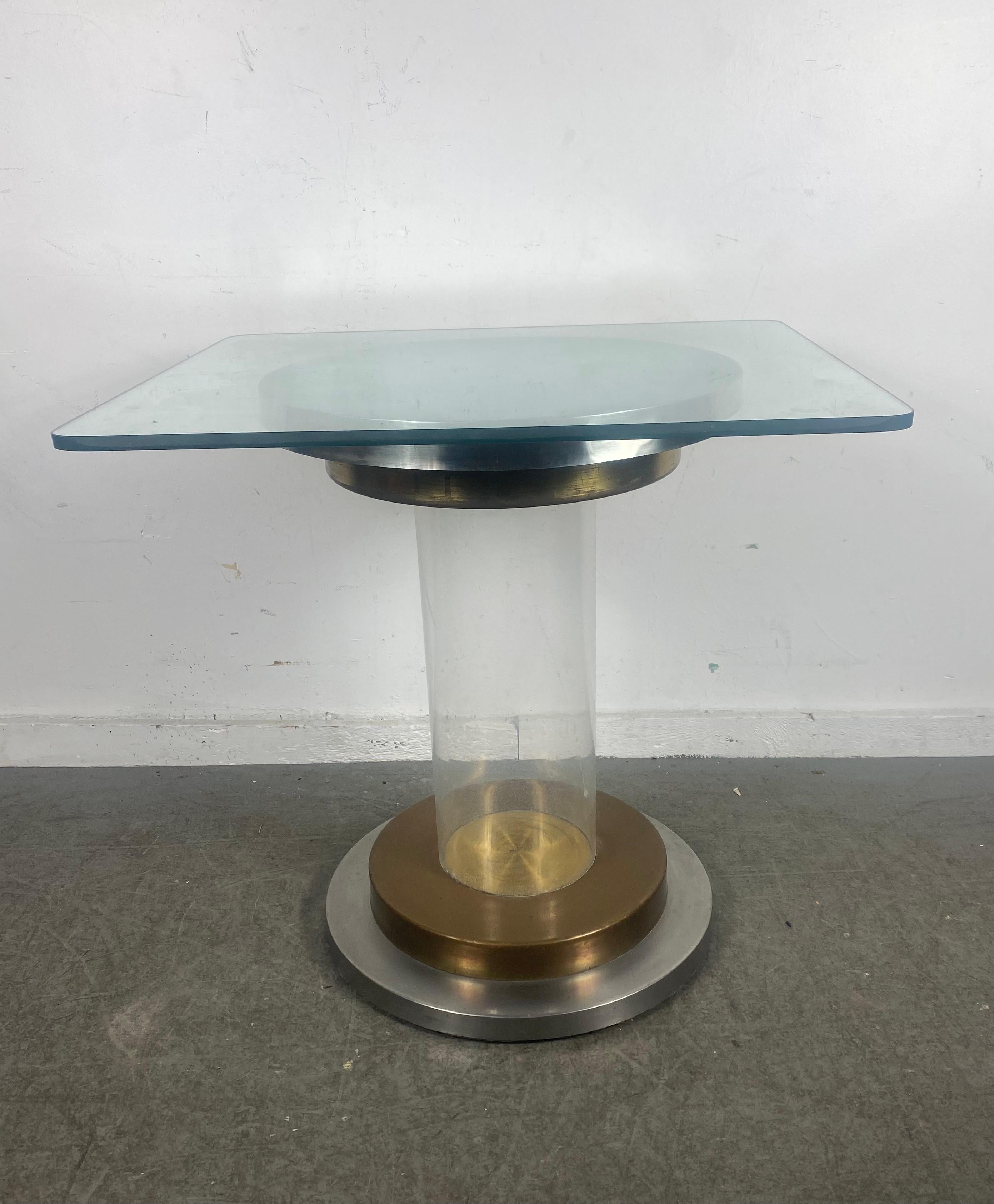 Mid-Century Modern Romeo Rega Lucite / stainless / brass  Pedestal Table Base, , Italian Modernist For Sale