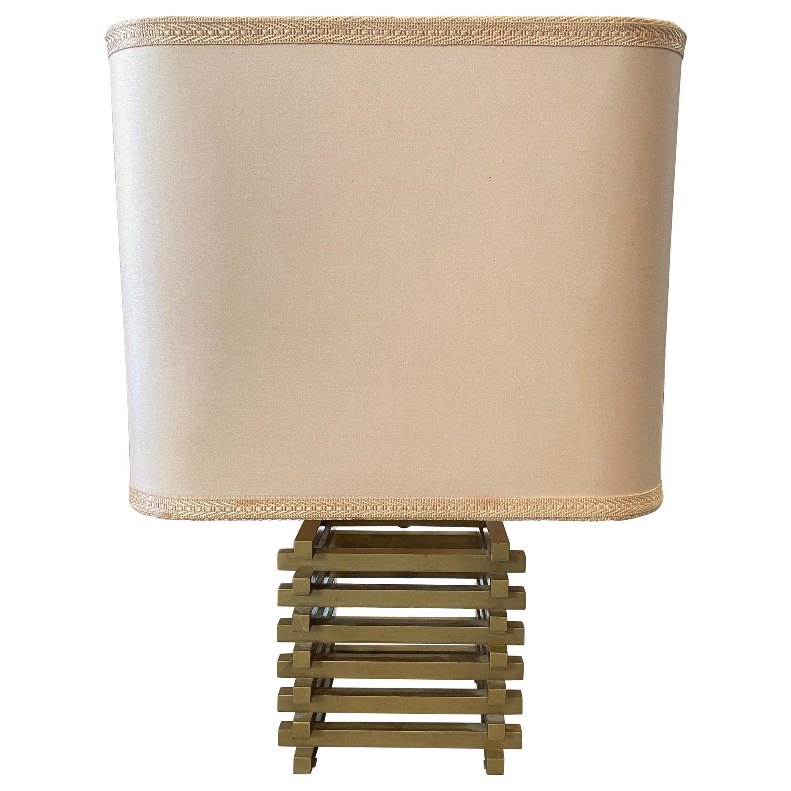 Mid-Century Modern Brass Italian Squared Table Lamp, circa 1970