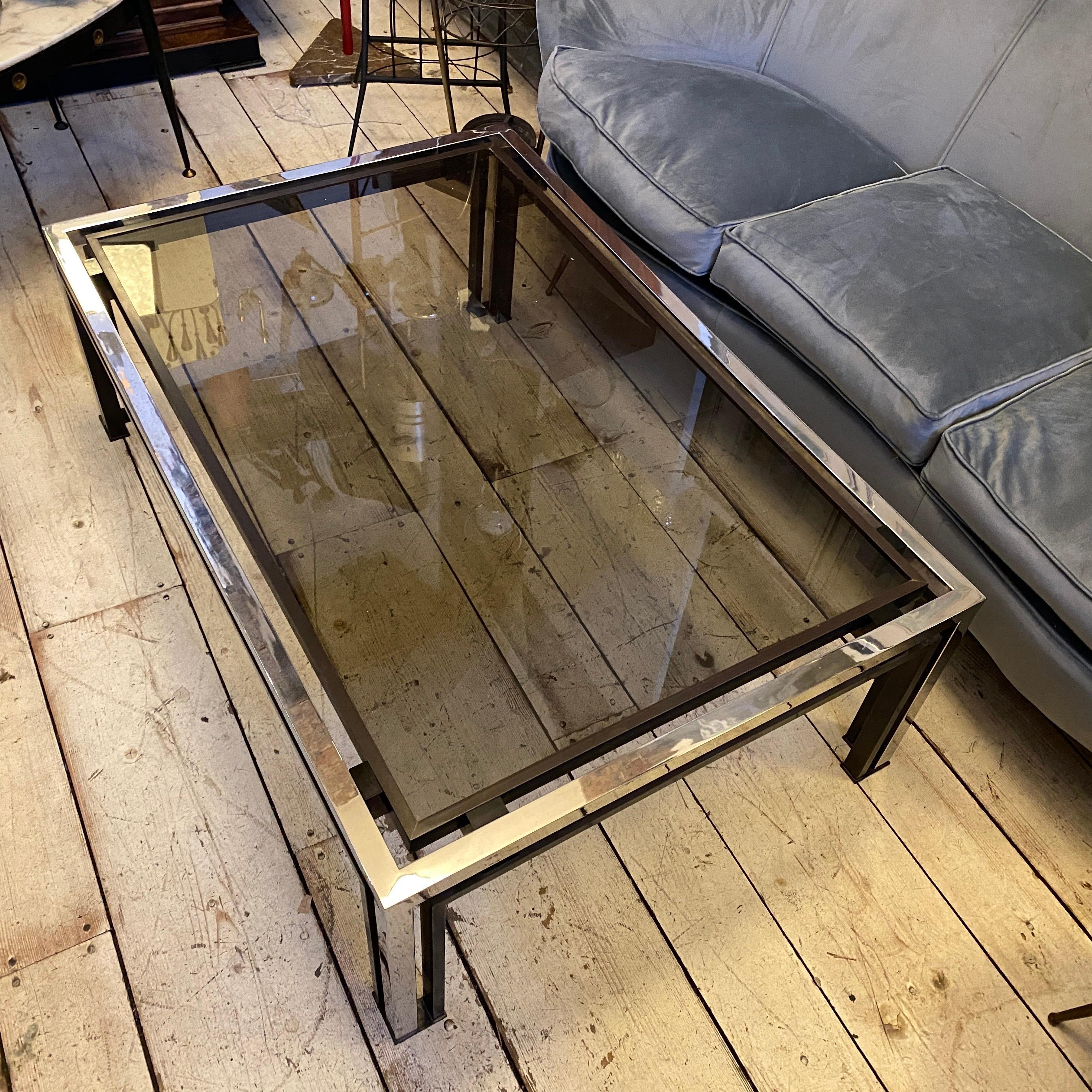 1970s Mid-Century Modern Chrome and Brass Italian Coffee Table by Romeo Rega In Good Condition In Aci Castello, IT