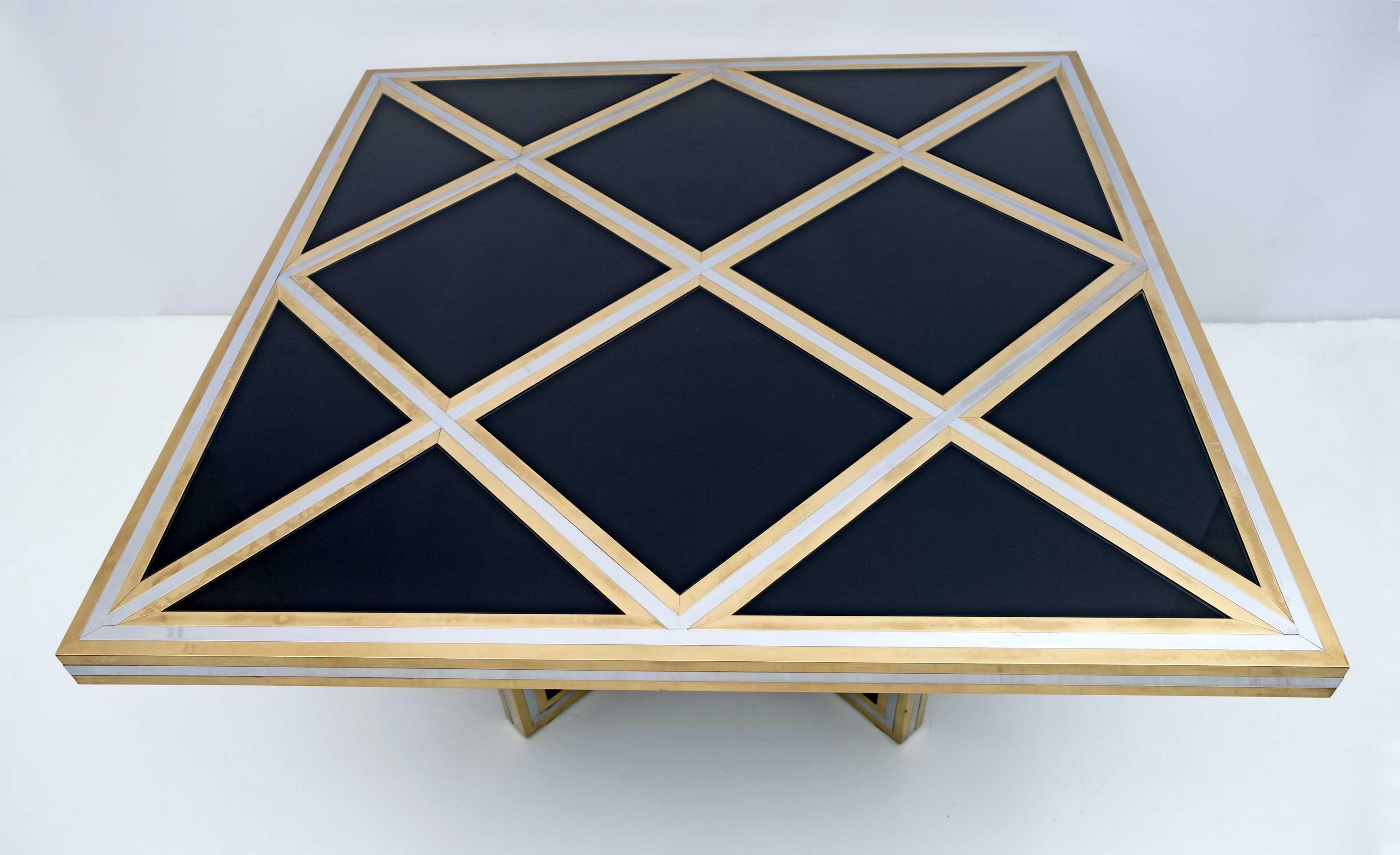 Romeo Rega Mid-century Modern Italian Black Glass, Brass and Chrome Dining Table For Sale 2
