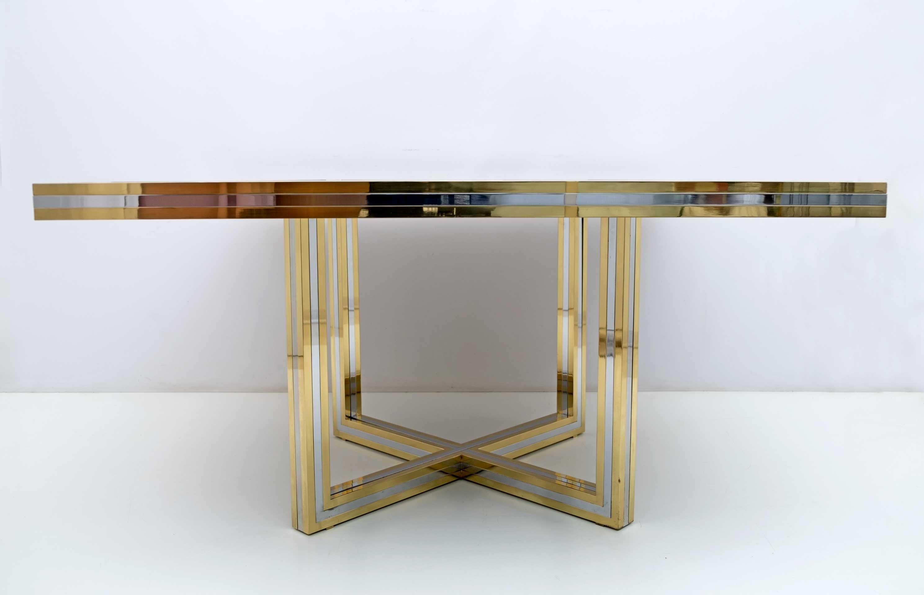 Romeo Rega Mid-century Modern Italian Black Glass, Brass and Chrome Dining Table For Sale 4