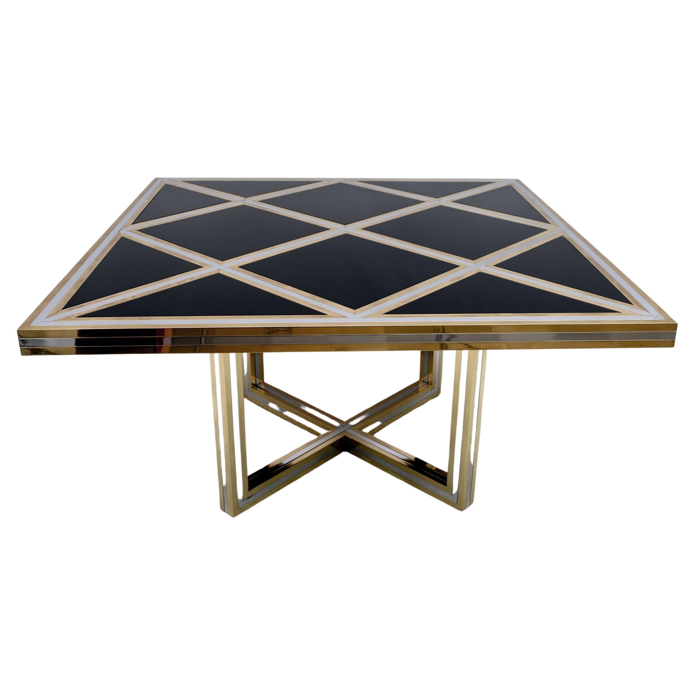 Romeo Rega Mid-century Modern Italian Black Glass, Brass and Chrome Dining Table For Sale