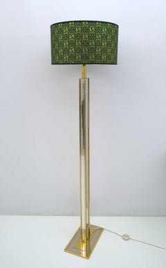 Romeo Rega Mid-Century Modern Italian Brass Floor Lamp with Gucci Fabric, 1970s