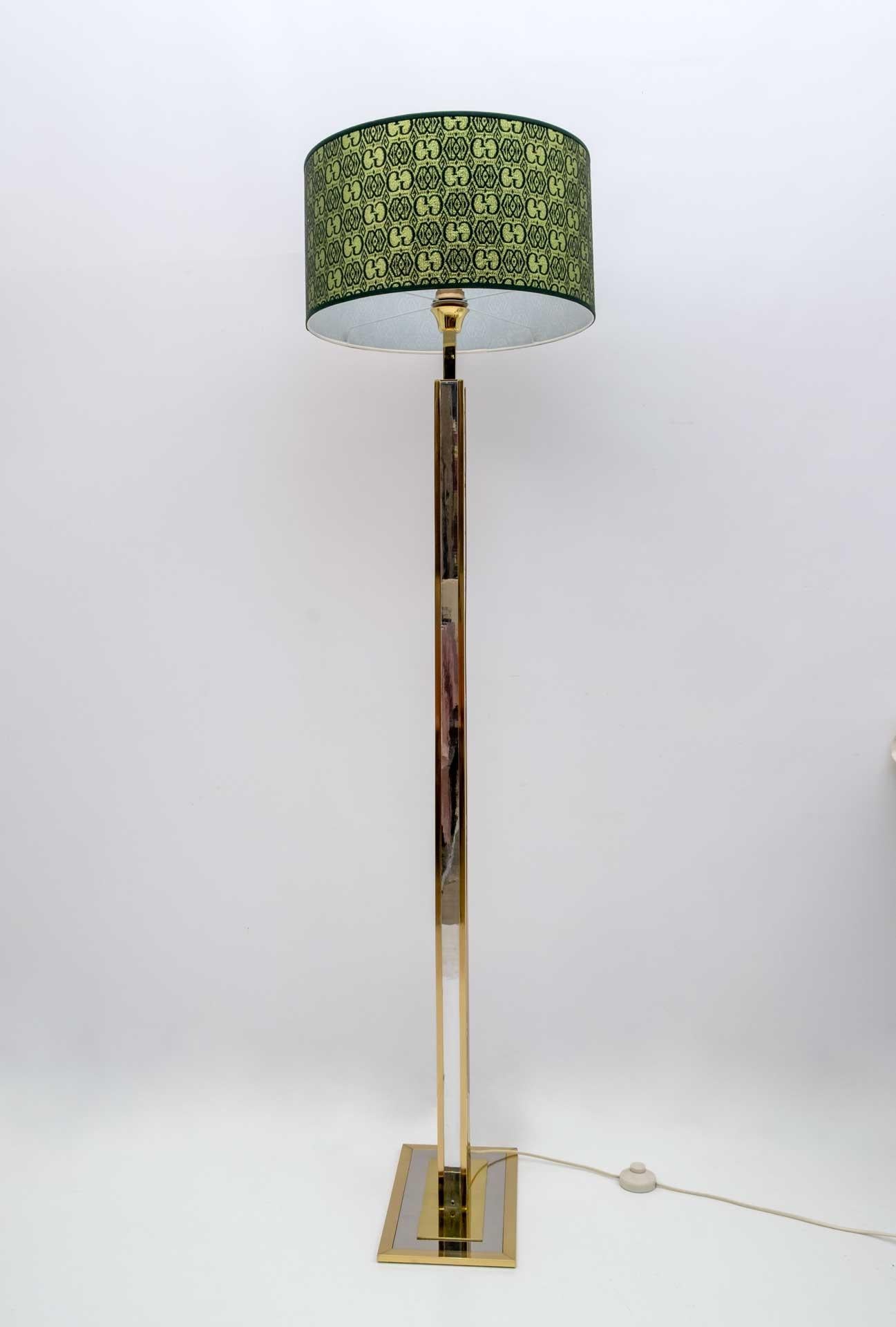 Late 20th Century Romeo Rega Mid-Century Modern Italian Brass Floor Lamp with Gucci Fabric, 1970s For Sale