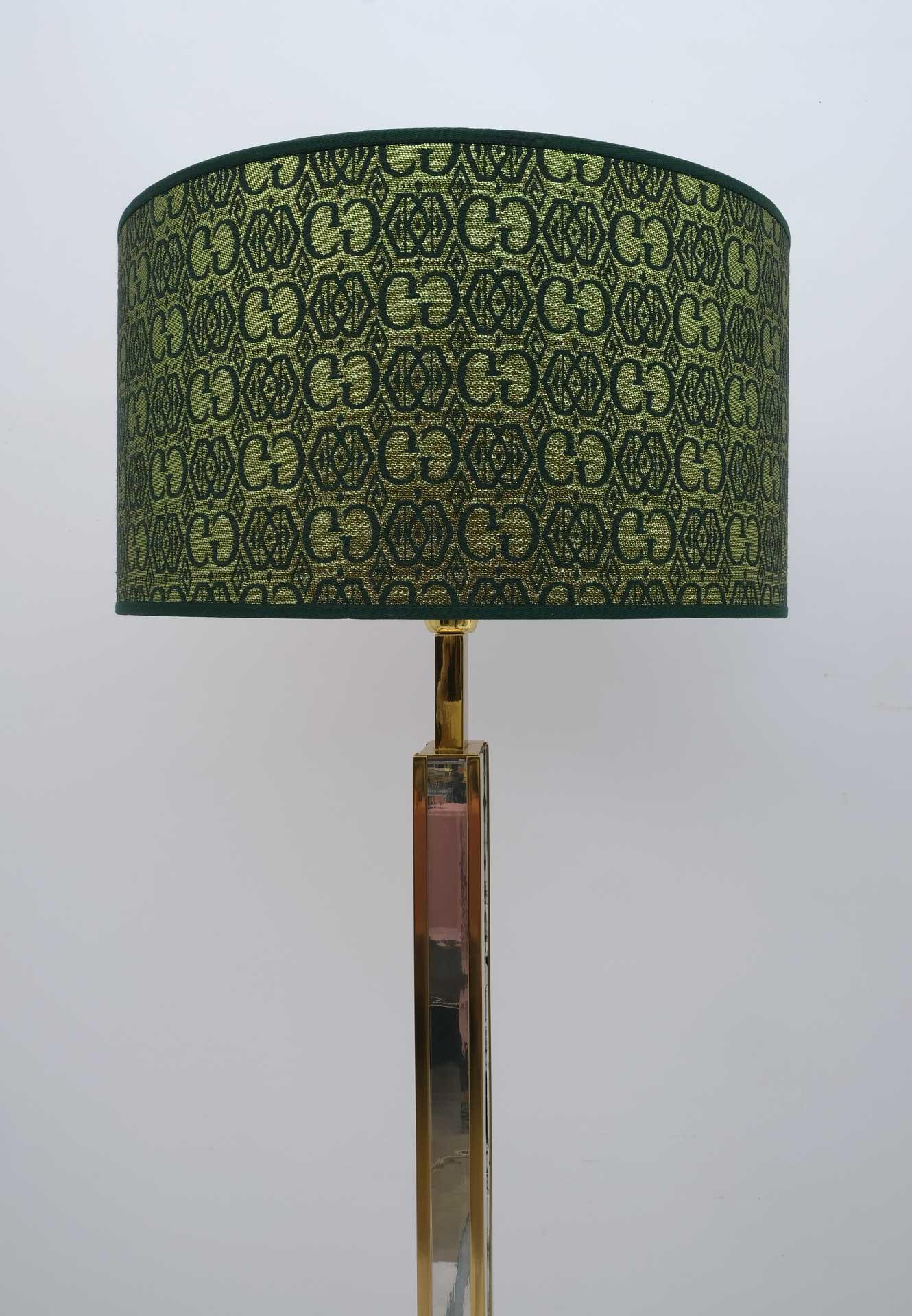 Romeo Rega Mid-Century Modern Italian Brass Floor Lamp with Gucci Fabric, 1970s For Sale 1