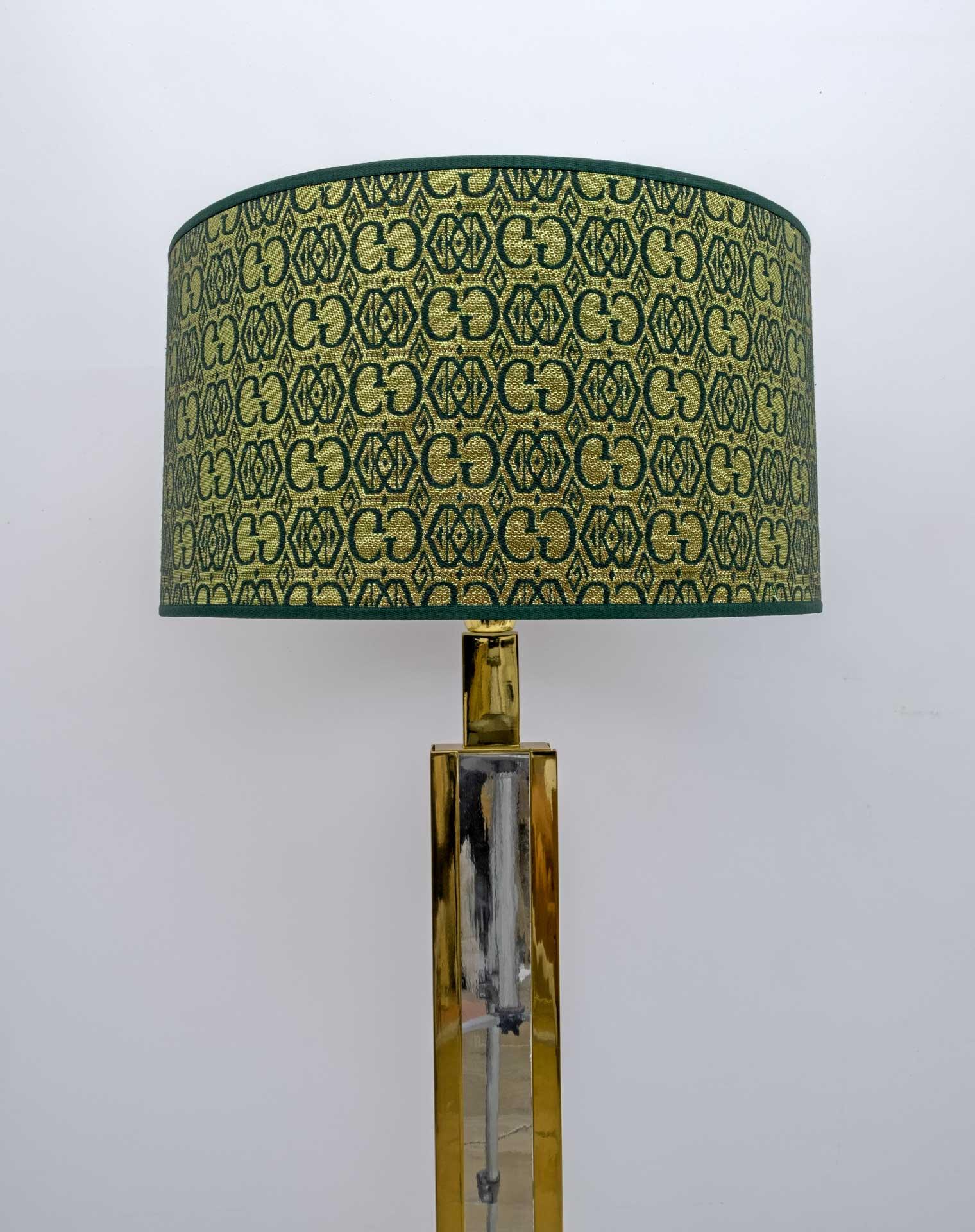 Romeo Rega Mid-Century Modern Italian Brass Floor Lamp with Gucci Fabric, 1970s For Sale 2