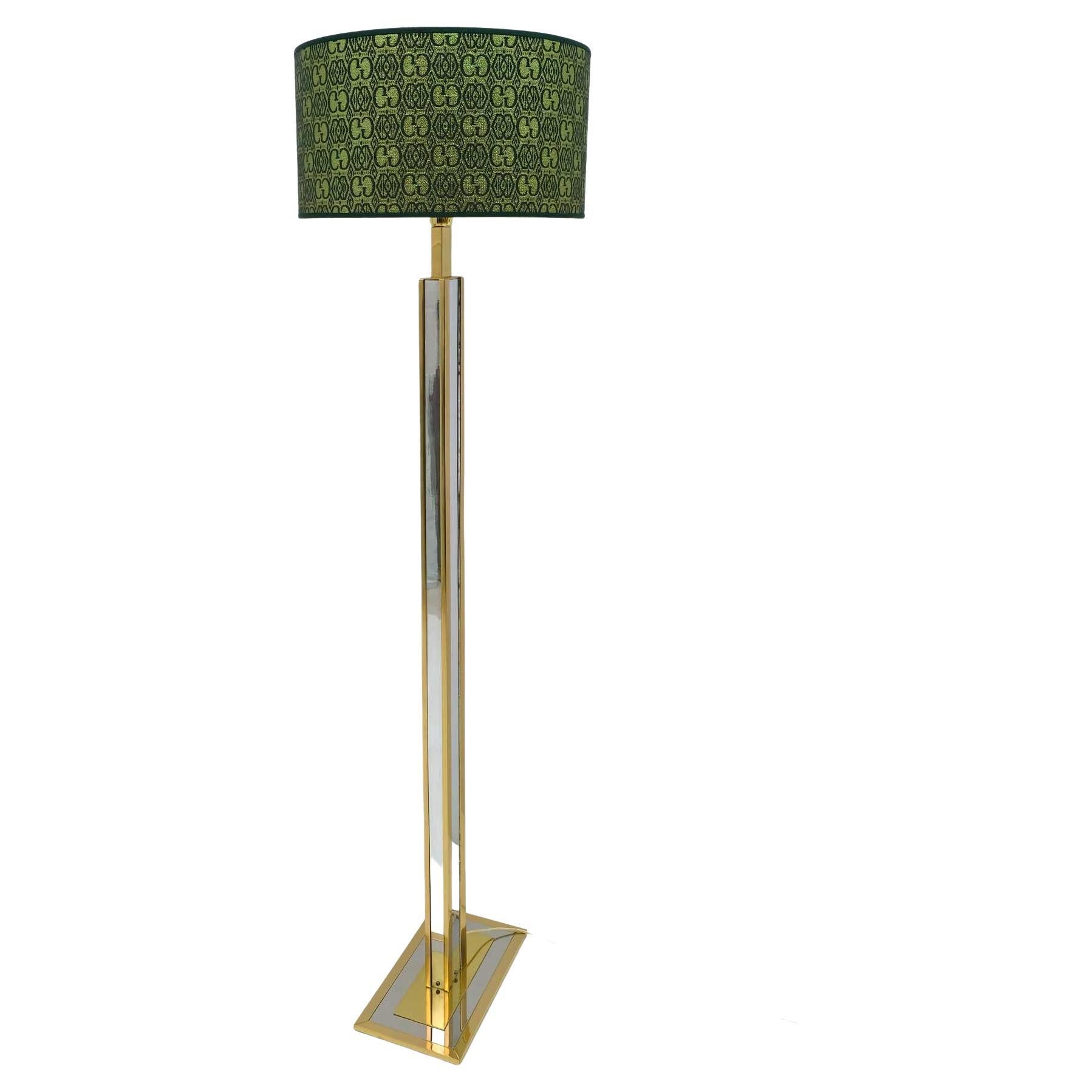 Romeo Rega Mid-Century Modern Italian Brass Floor Lamp with Gucci Fabric, 1970s For Sale