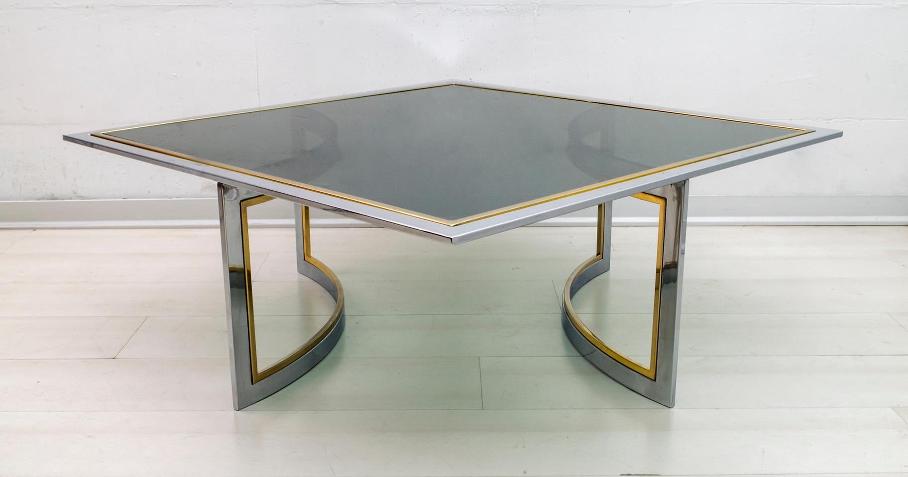 Romeo Rega Mid-Century Modern Italian Chrome and Brass Coffee Table, 1970s For Sale 3