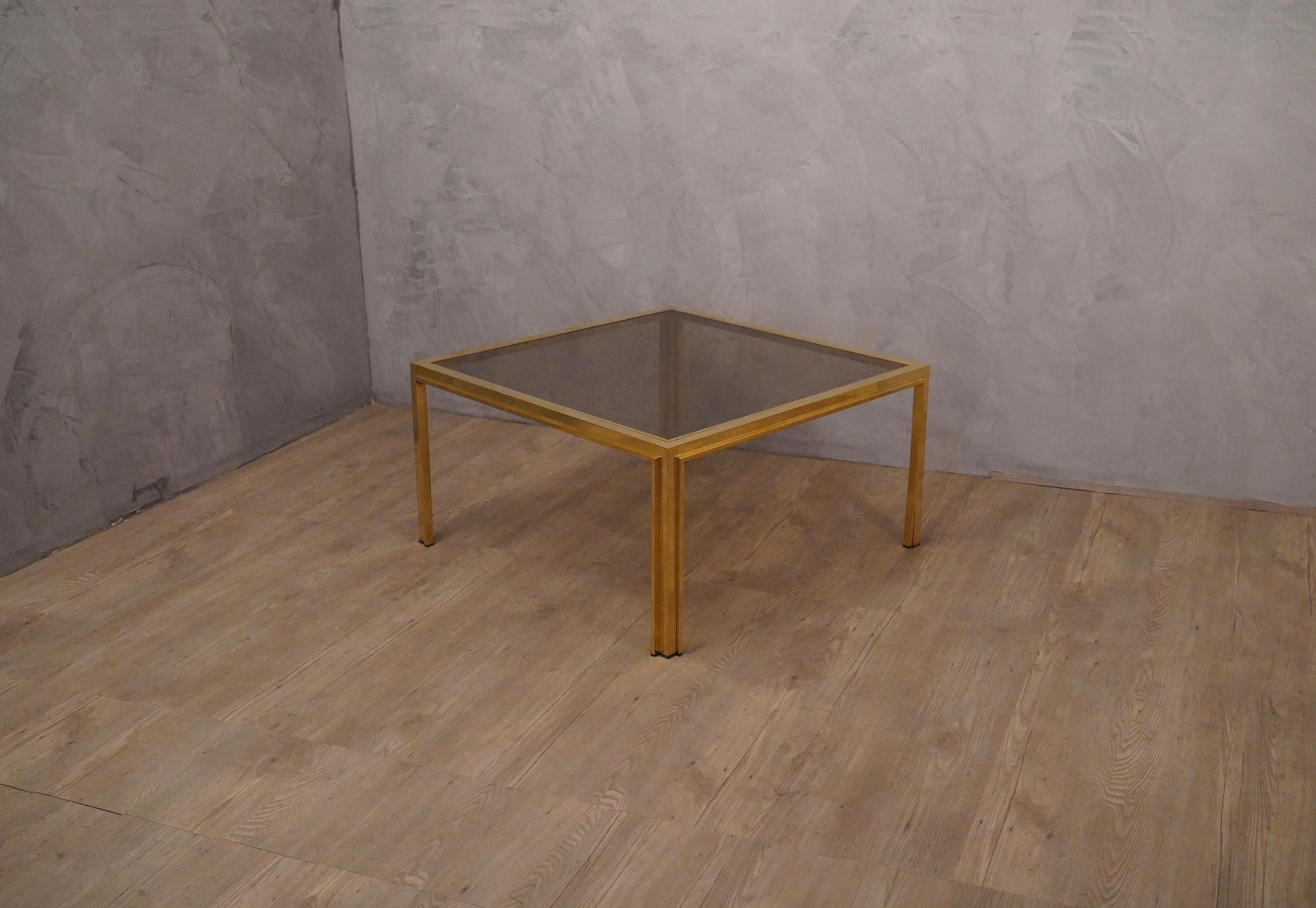 Romeo Rega Midcentury Square Brass and Glass Sofa Table, 1970 For Sale 5