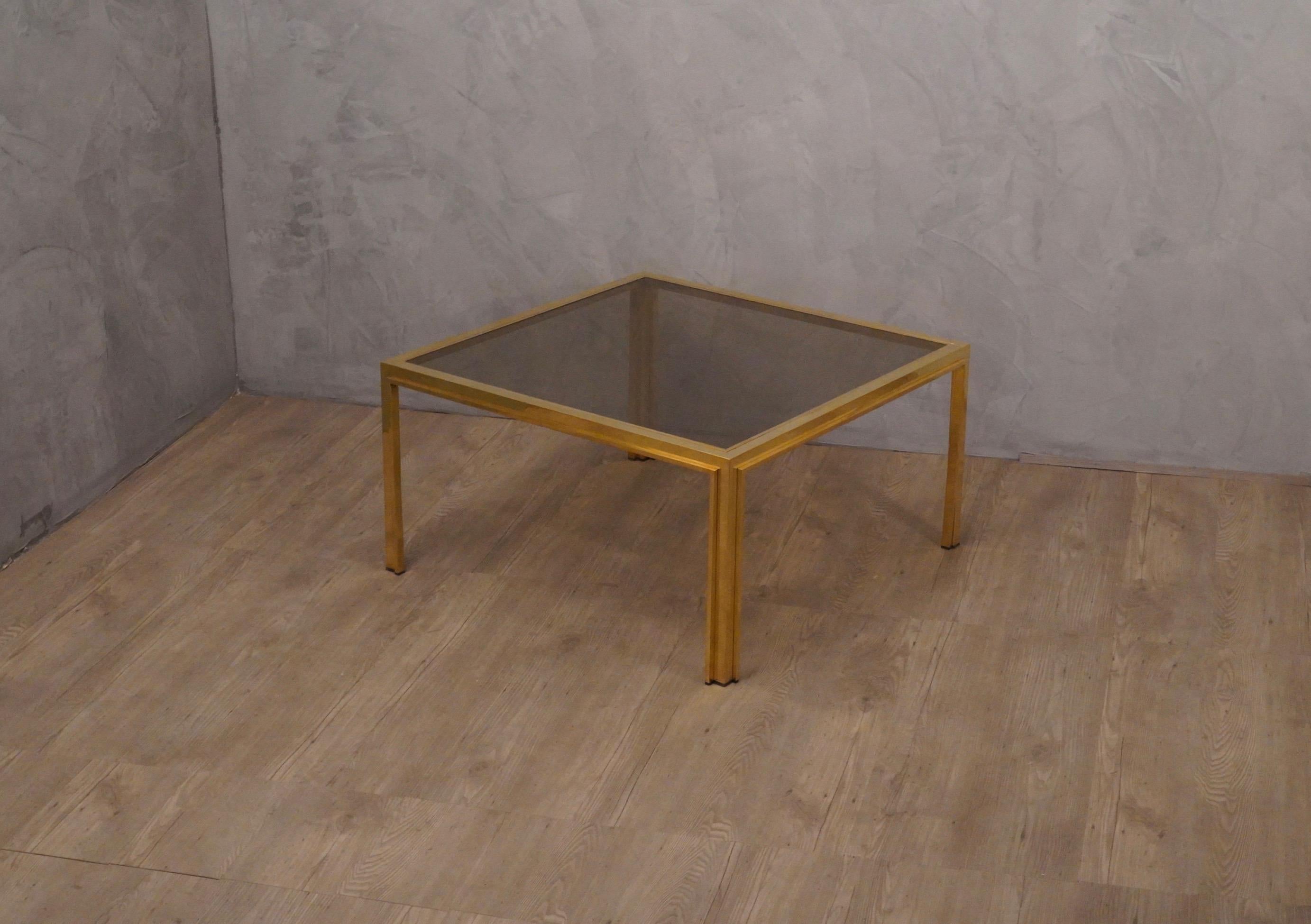Romeo Rega Midcentury Square Brass and Glass Sofa Table, 1970 For Sale 8