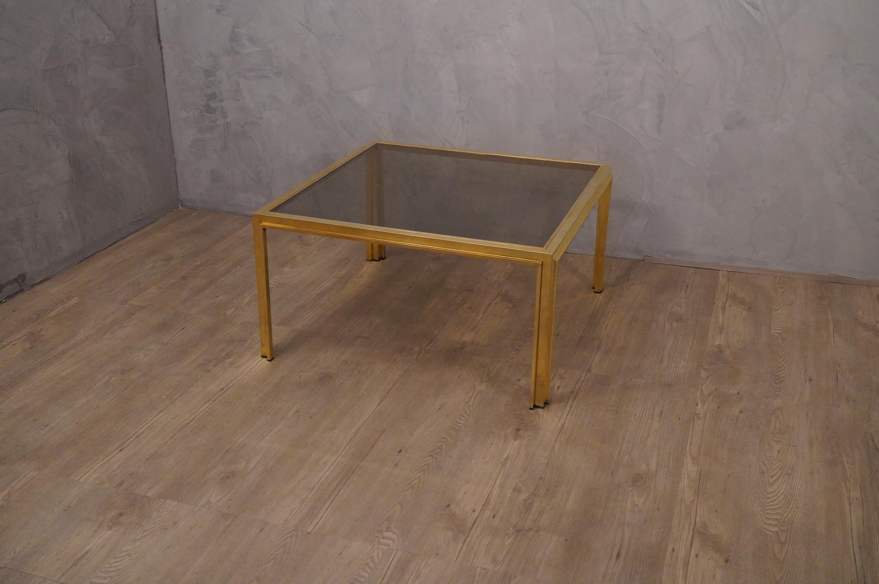 Mid-Century Modern Romeo Rega Midcentury Square Brass and Glass Sofa Table, 1970 For Sale