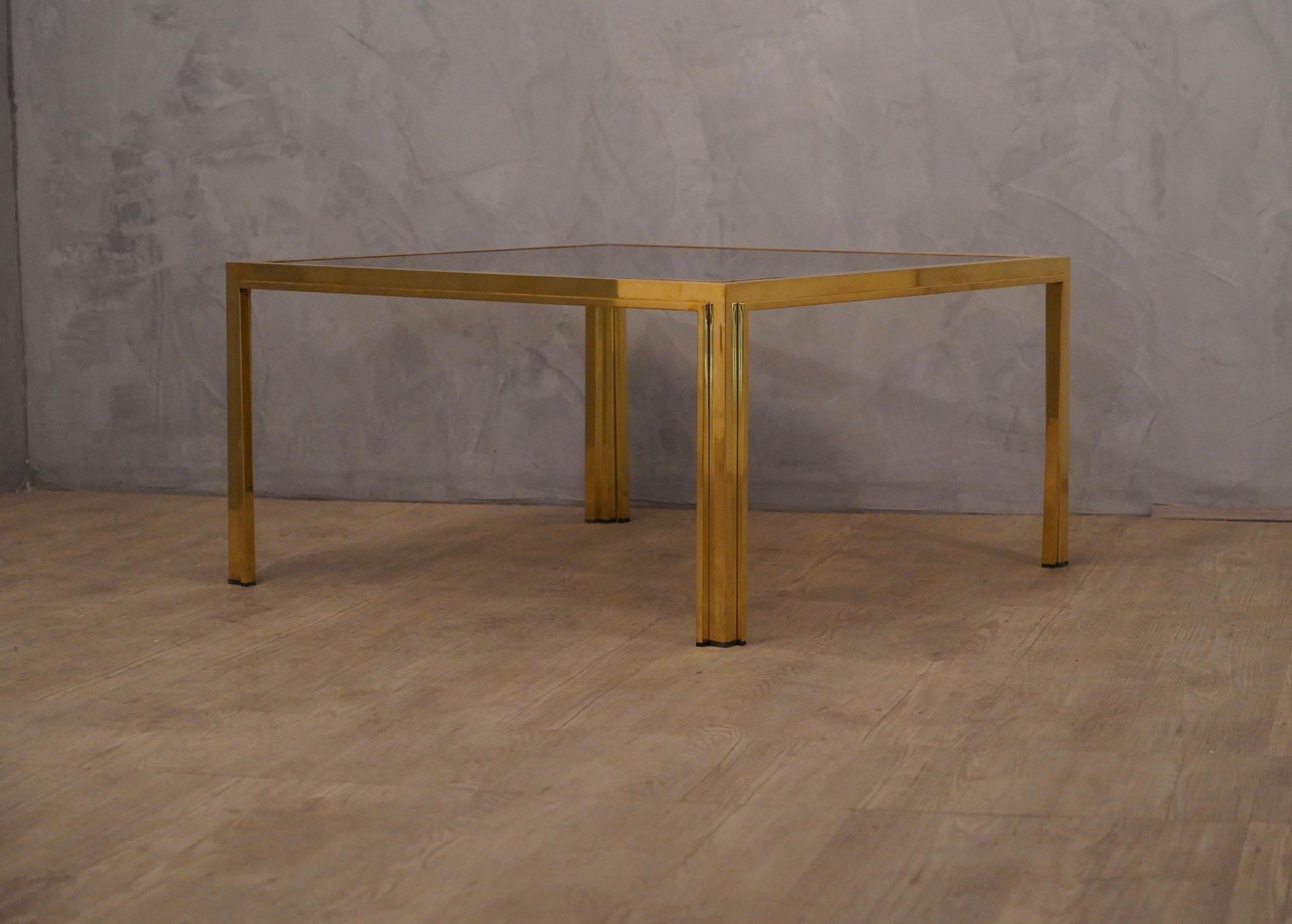 Romeo Rega Midcentury Square Brass and Glass Sofa Table, 1970 For Sale 2